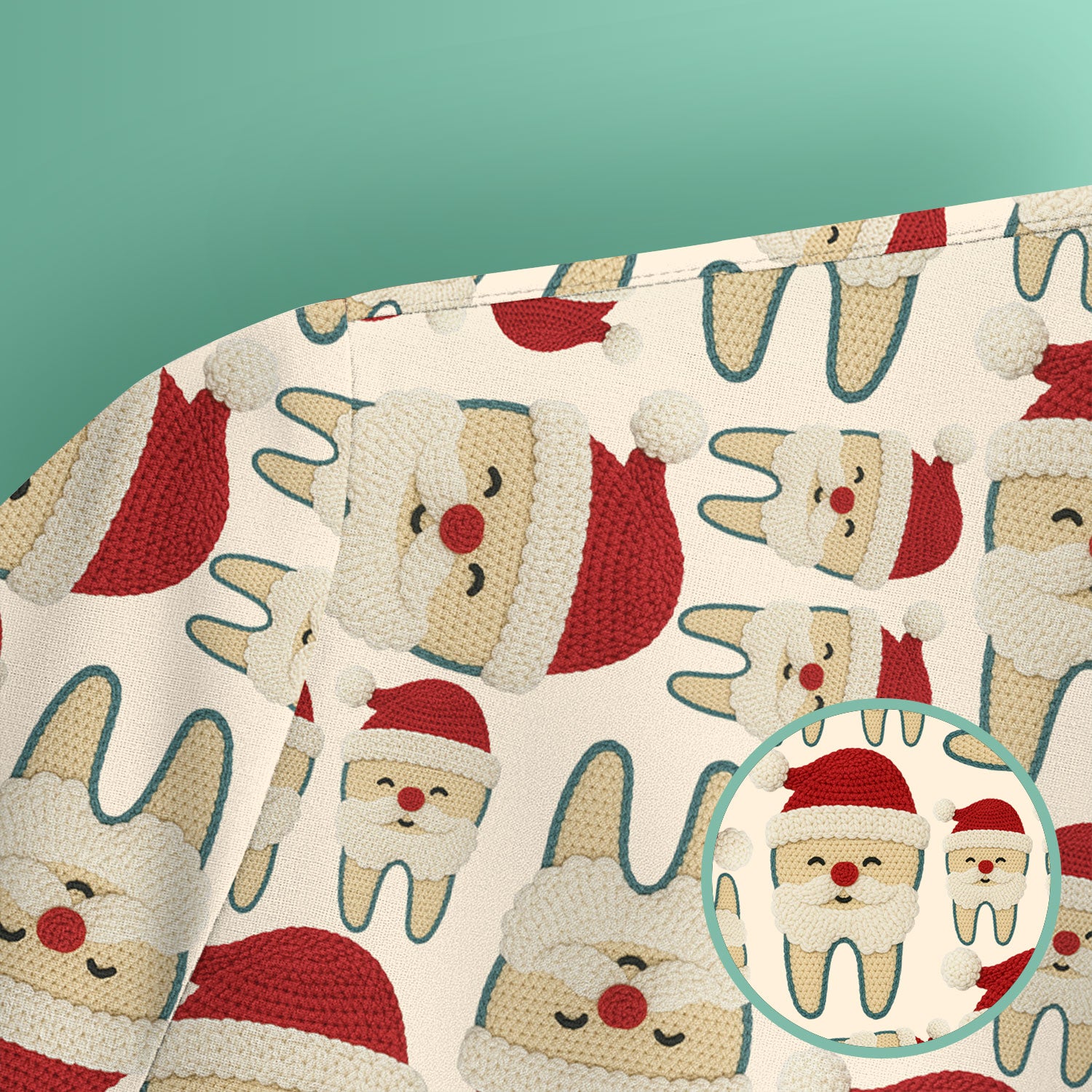 Christmas Tooth Scrub Top - Cute Santa Tooth Pattern for Dentists & Hygienists - Crochet Style Holiday Medical Uniform for Women
