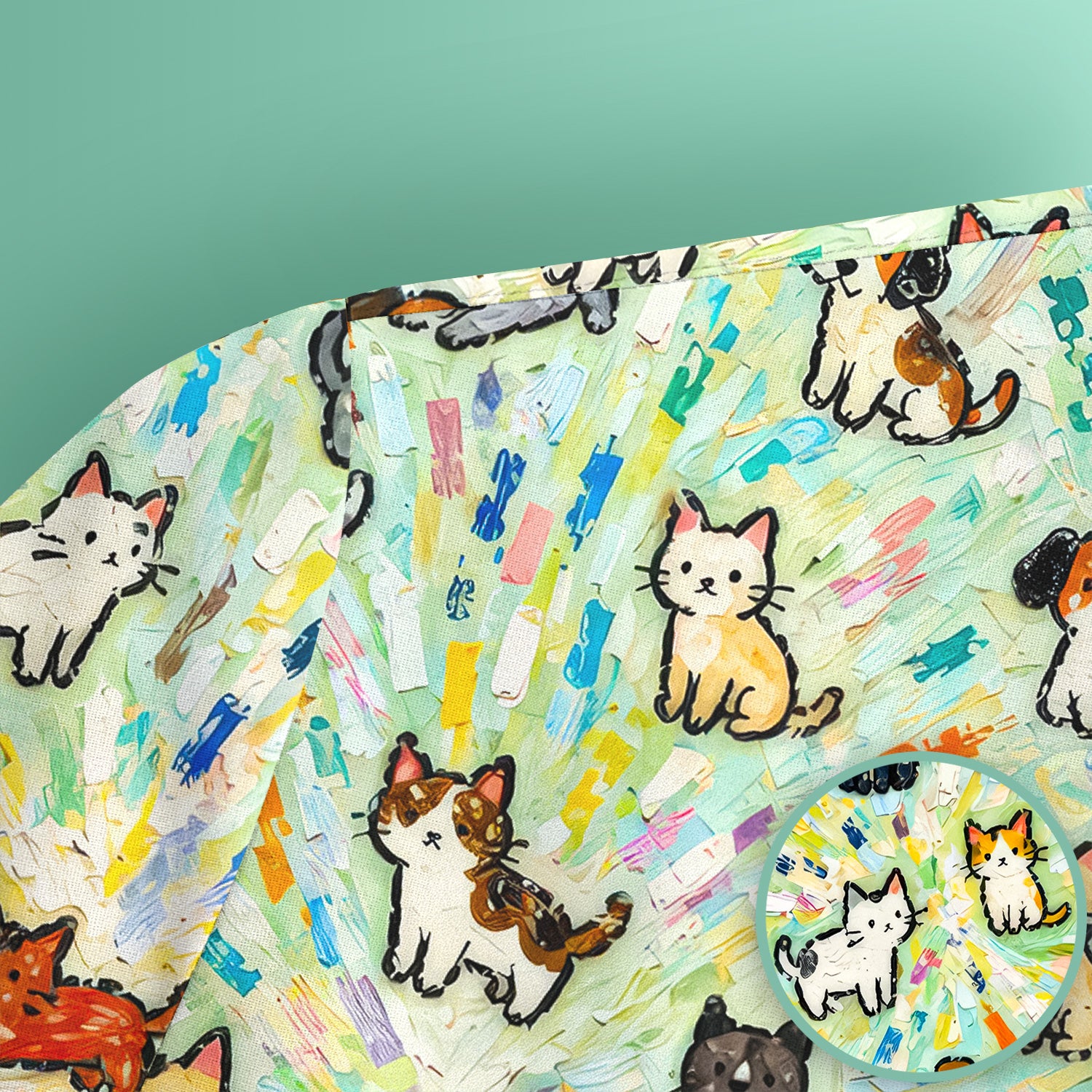 Colorful Cats Dogs Doodle Pattern Scrub Top, Comfortable Scrubs for Nurses