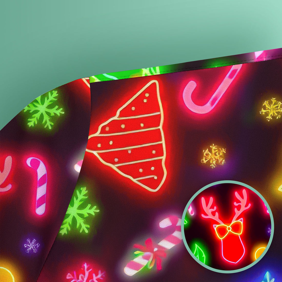 Reindeer Neon Xmas Scrub Top, Christmas Pattern Scrub Shirt,  Breathable Fabrics Nursing Uniform