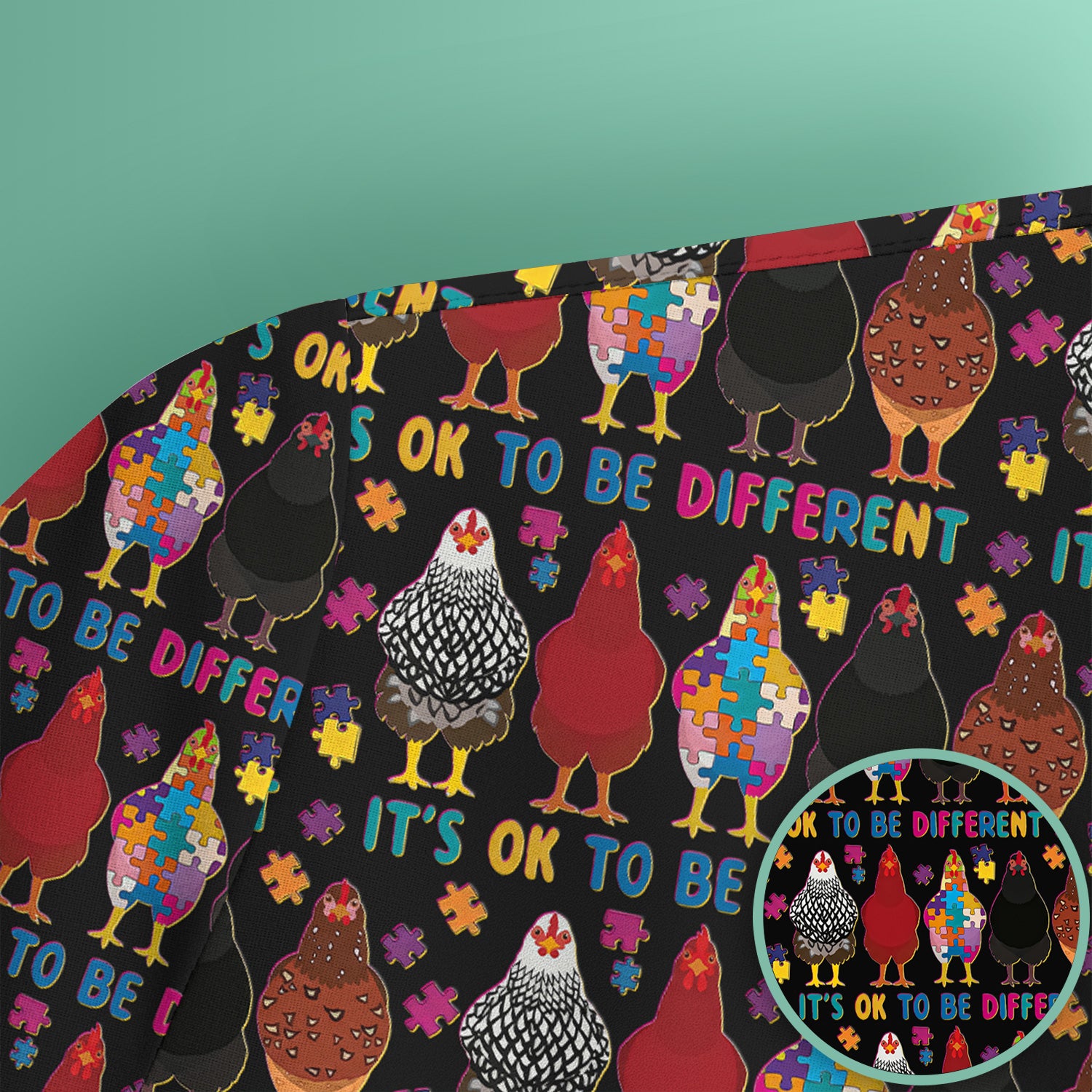 Autism Chicken It’s OK to Be Different Print Scrub Top, Comfortable Scrubs for Nurses
