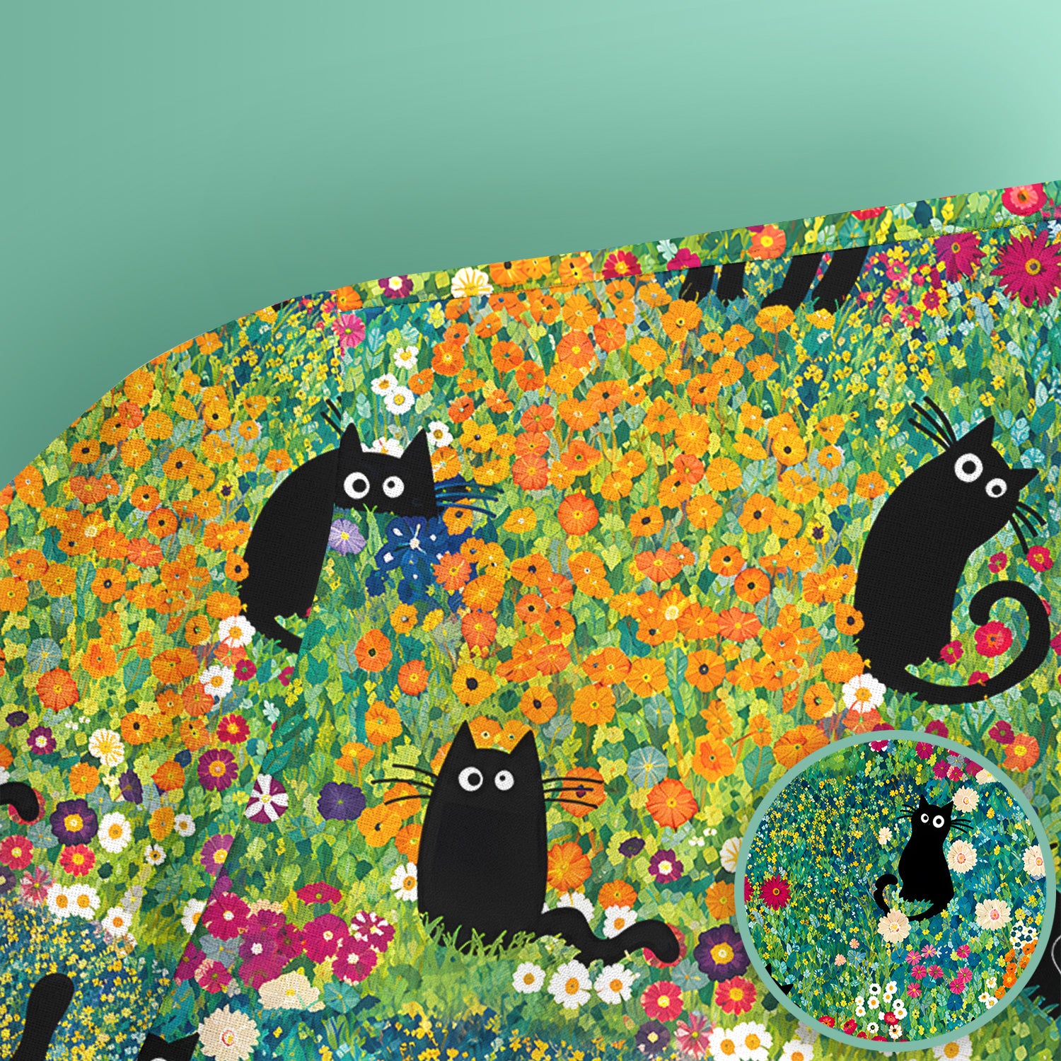 Black Cat Flower Garden Pattern Scrub Top for RN, CNA, Floral Medical Uniform