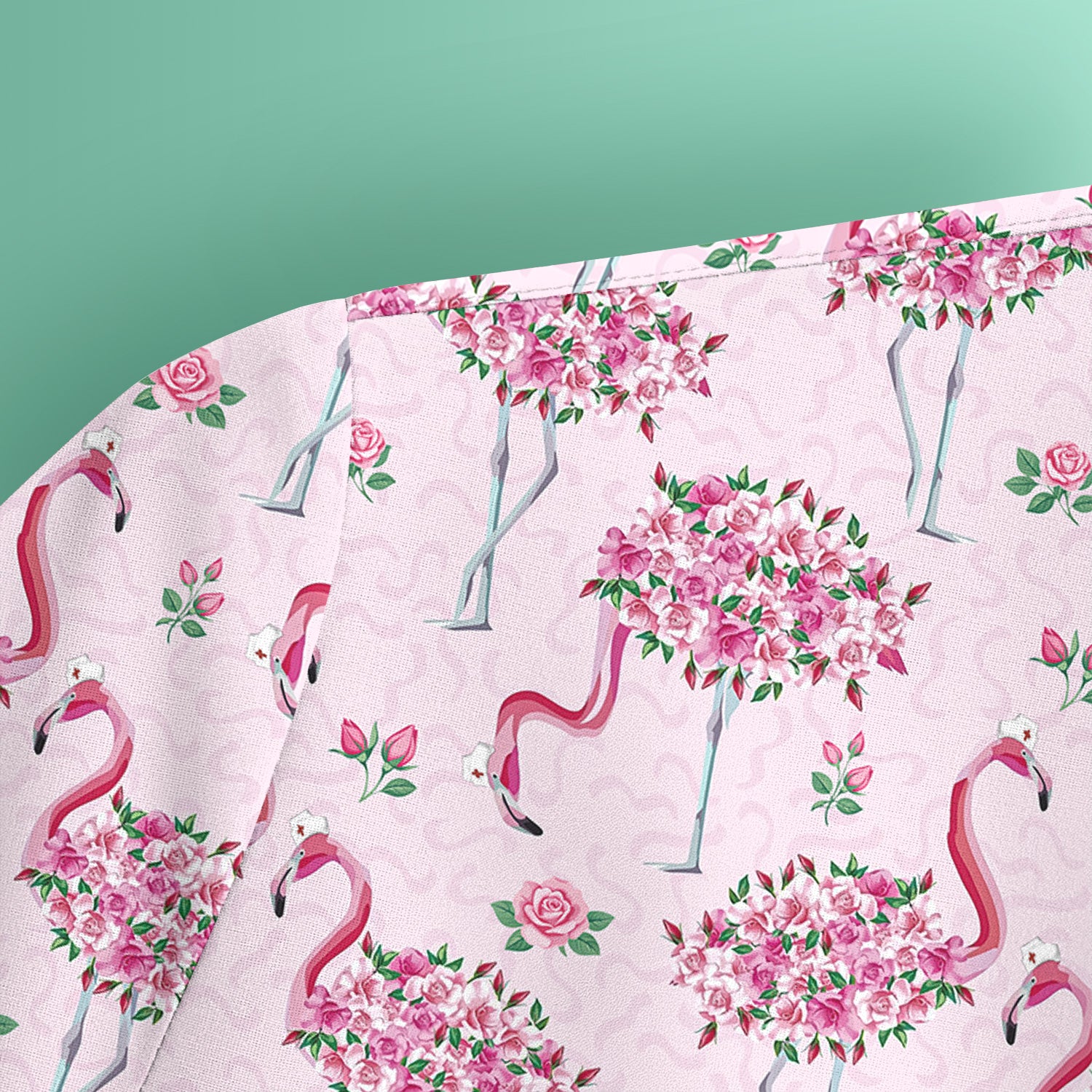 Pink Flamingo Floral Pattern Scrub Top, Comfortable Scrubs for Nurses