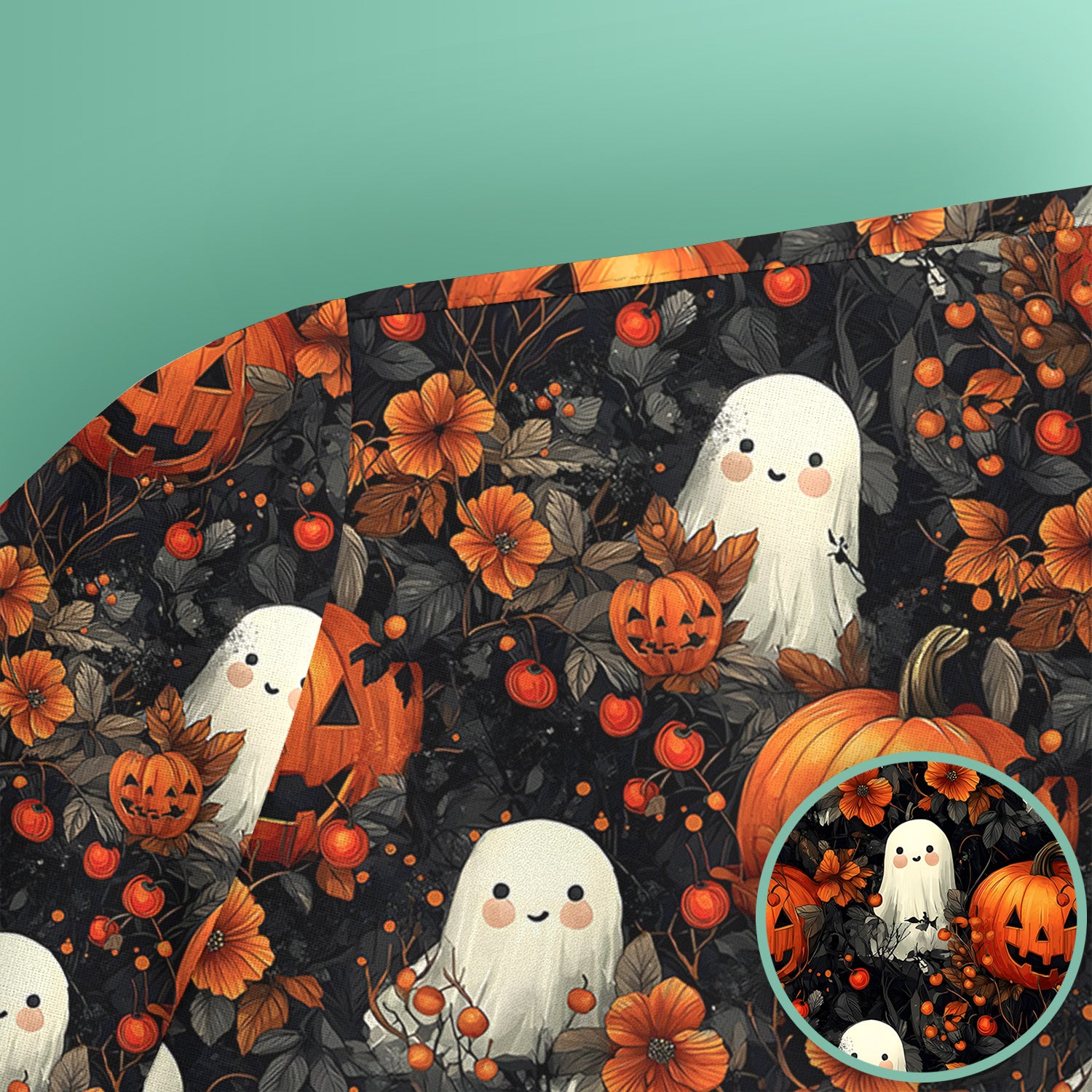 Spooky Halloween Ghost And Pumpkin Pattern Scrub Top, Comfortable Scrubs for Nurses