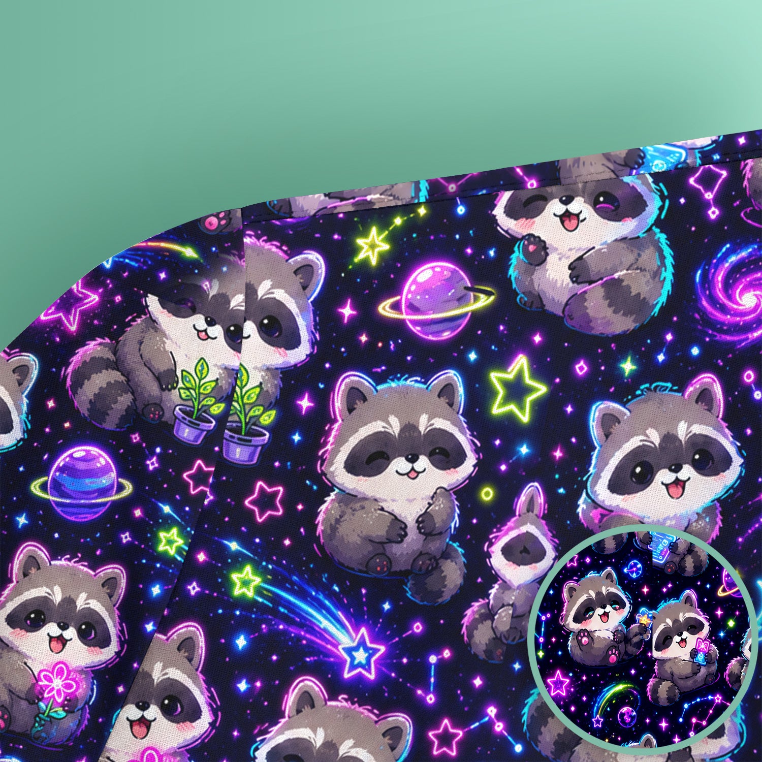 Neon Galaxy Raccoon Space Pattern Scrub Top, Comfortable Scrubs for Nurses