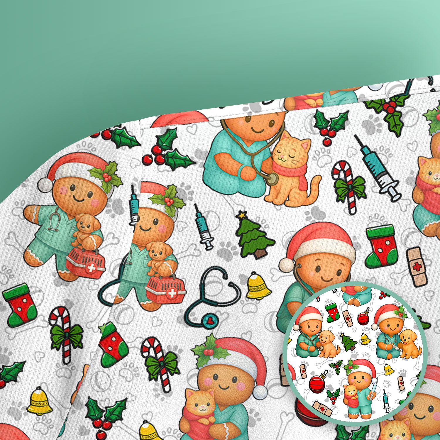 Cute Pharmacy Christmas Scrub Top – Funny Gingerbread Nurse Print Shirt – Festive Holiday Medical Uniform for Pharmacy Tech and Doctor