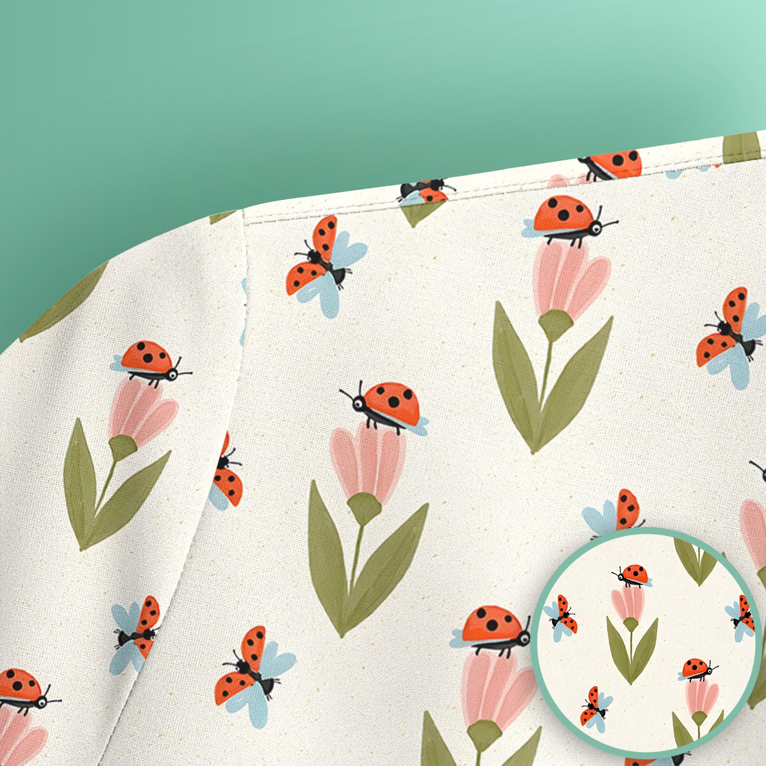Cute Ladybug Tulip Floral Pattern Scrub Top, Comfortable Scrubs for Nurses