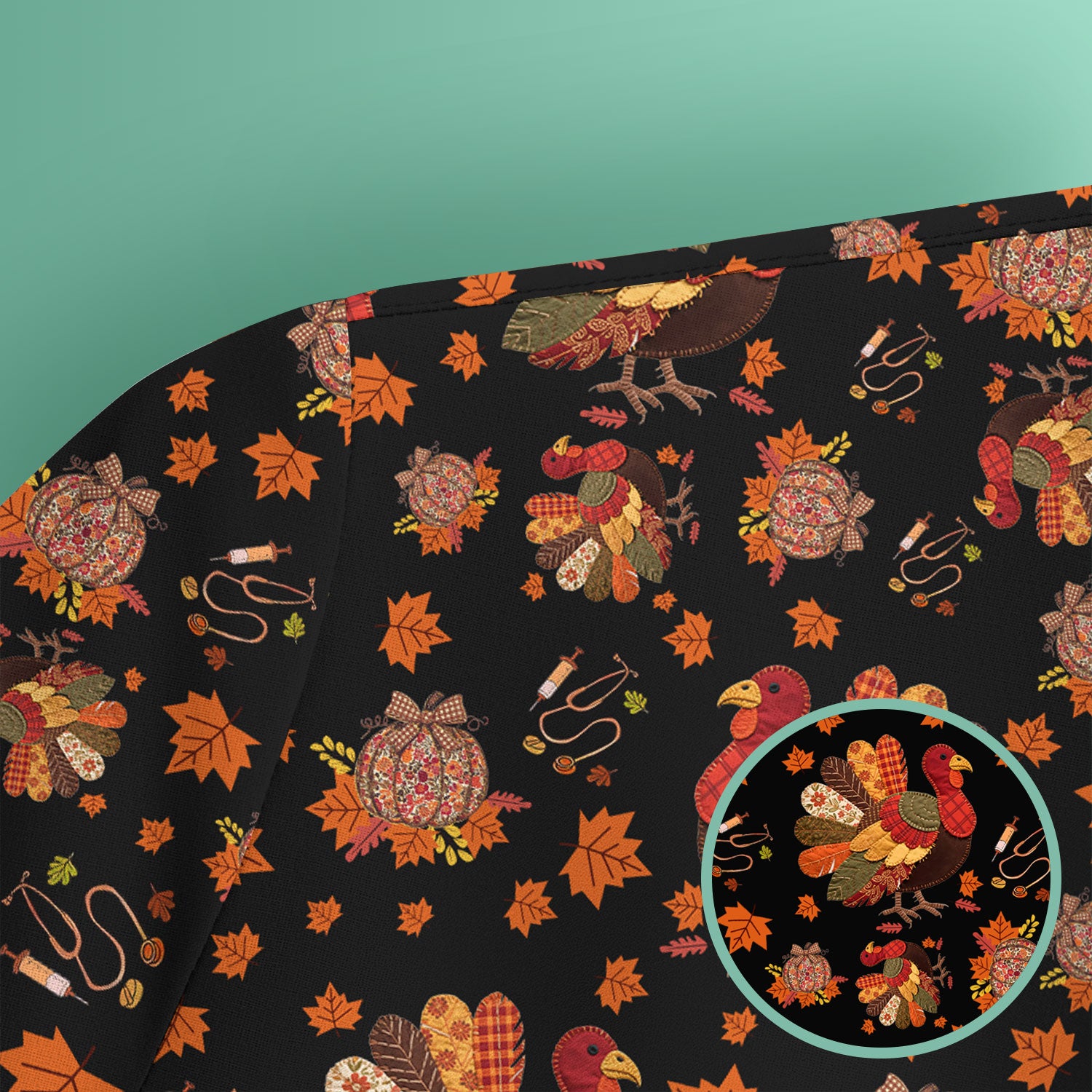 Fall Leaves Thanksgiving Scrubs for Nurses - Comfortable Scrub Tops - Turkey Nursing Uniform Gift for Women