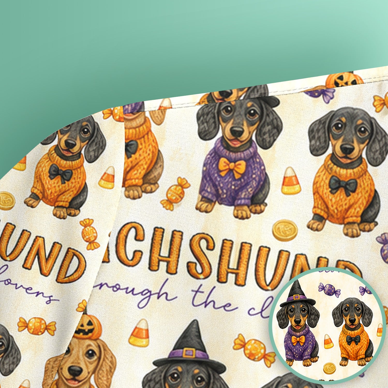 Candy Dachshund Pattern Scrub Top, Comfortable Scrubs for Nurses