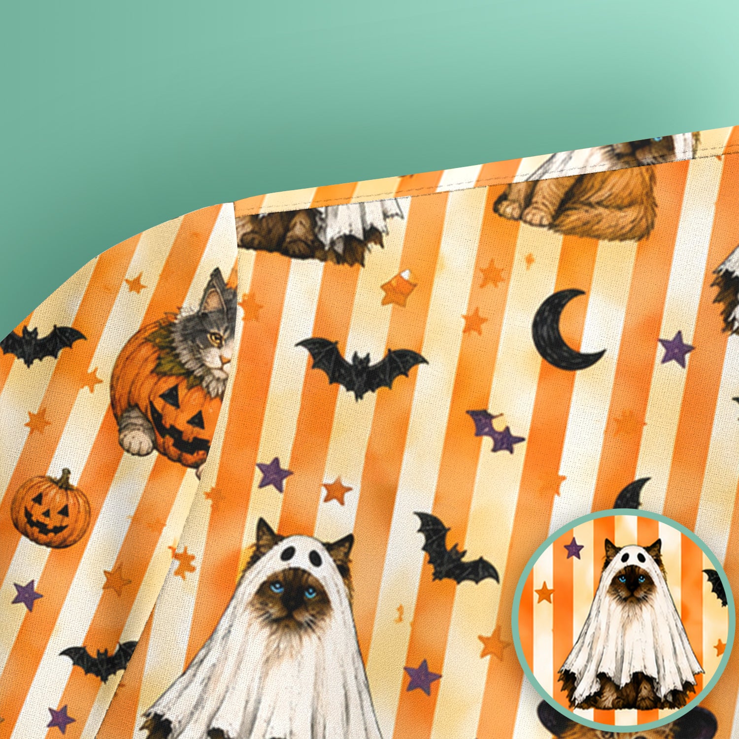 Halloween Cat Print Scrub Top, Comfortable Scrubs for Nurses