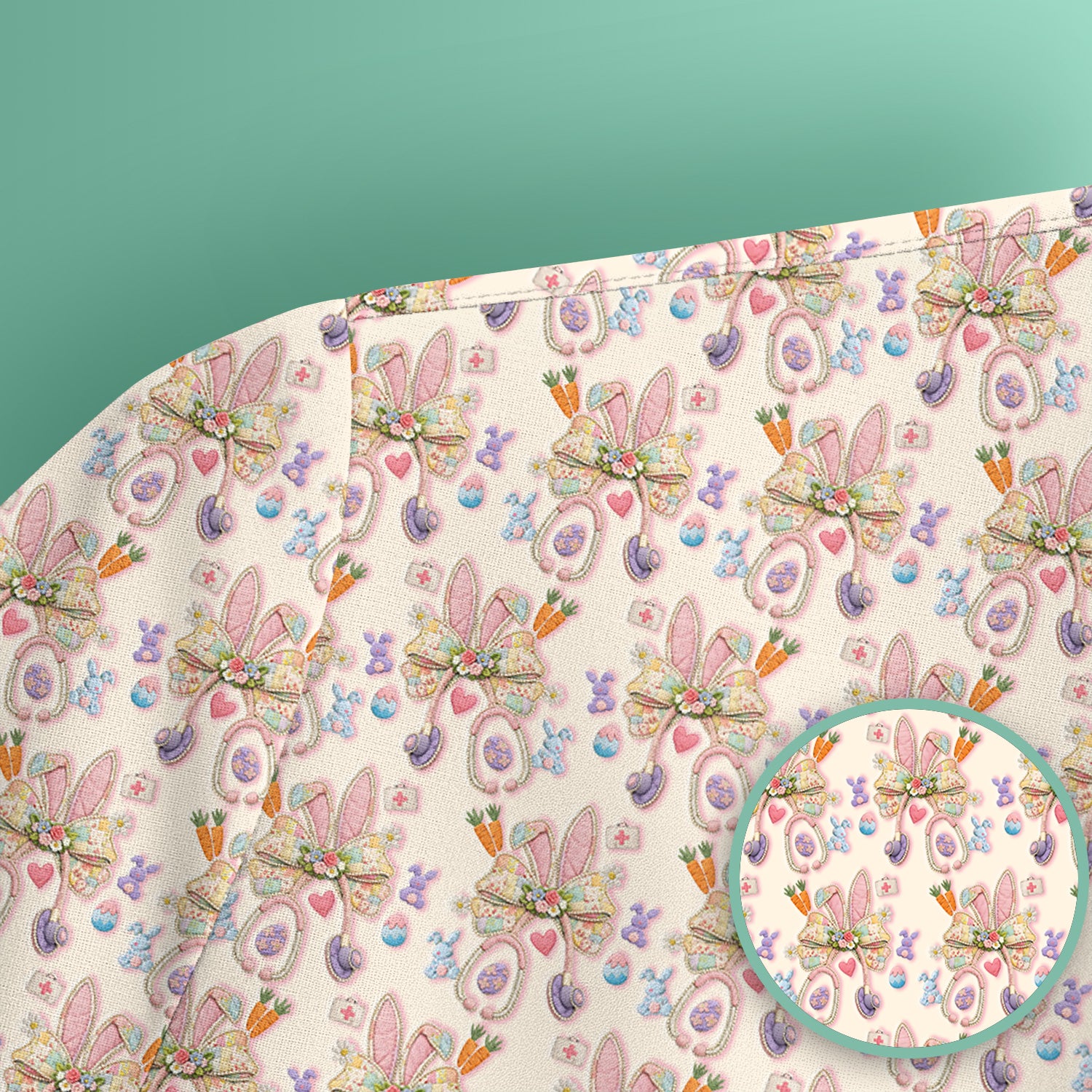 Easter Bunny Stethoscope Pastel Print Scrub Top, Comfortable Scrubs for Nurses