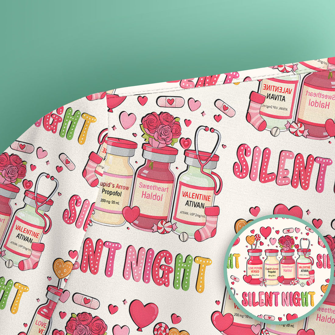 Valentine Silent Night Love Design Scrubs Top, Comfortable Scrubs for Nurses