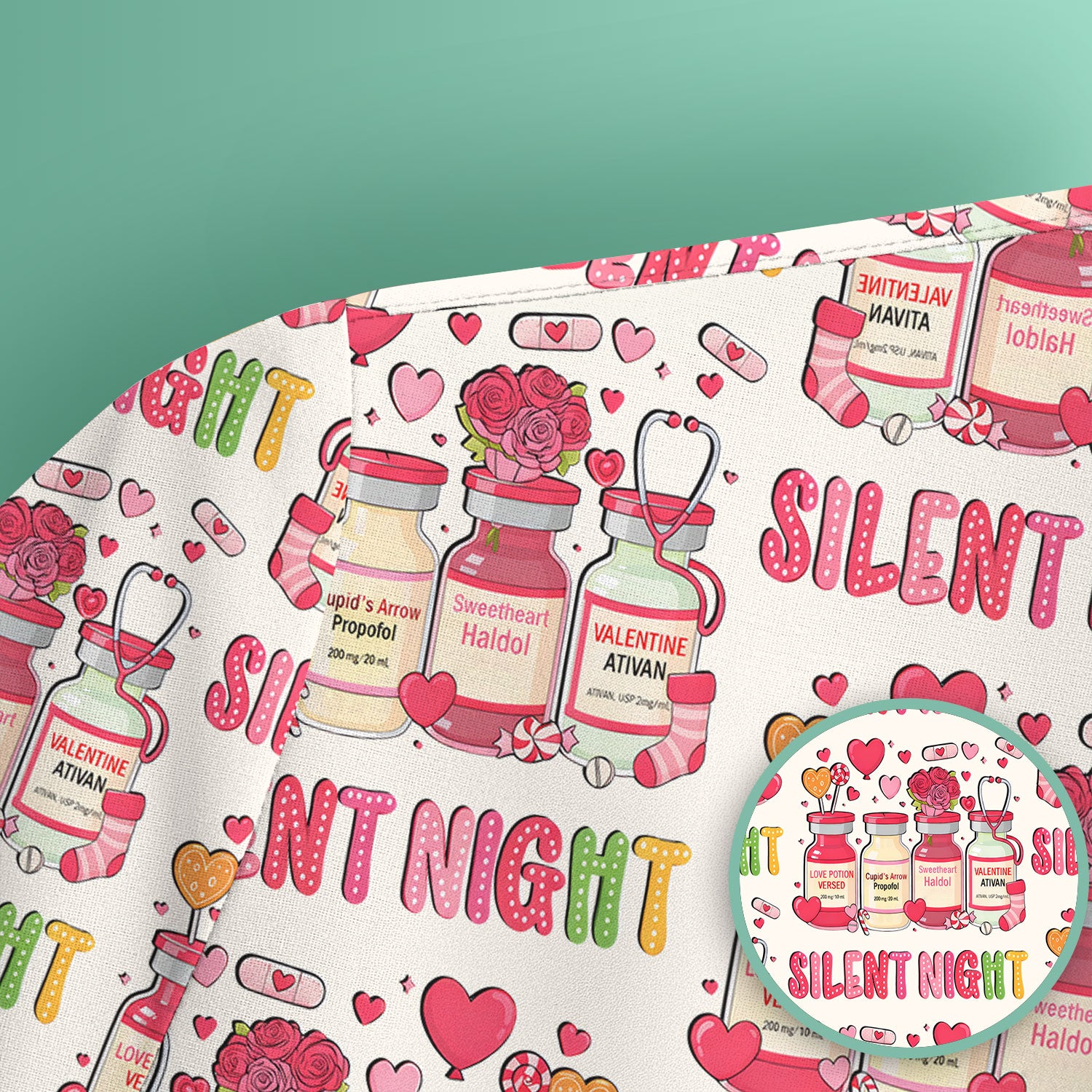 Valentine Silent Night Love Design Scrubs Top, Comfortable Scrubs for Nurses