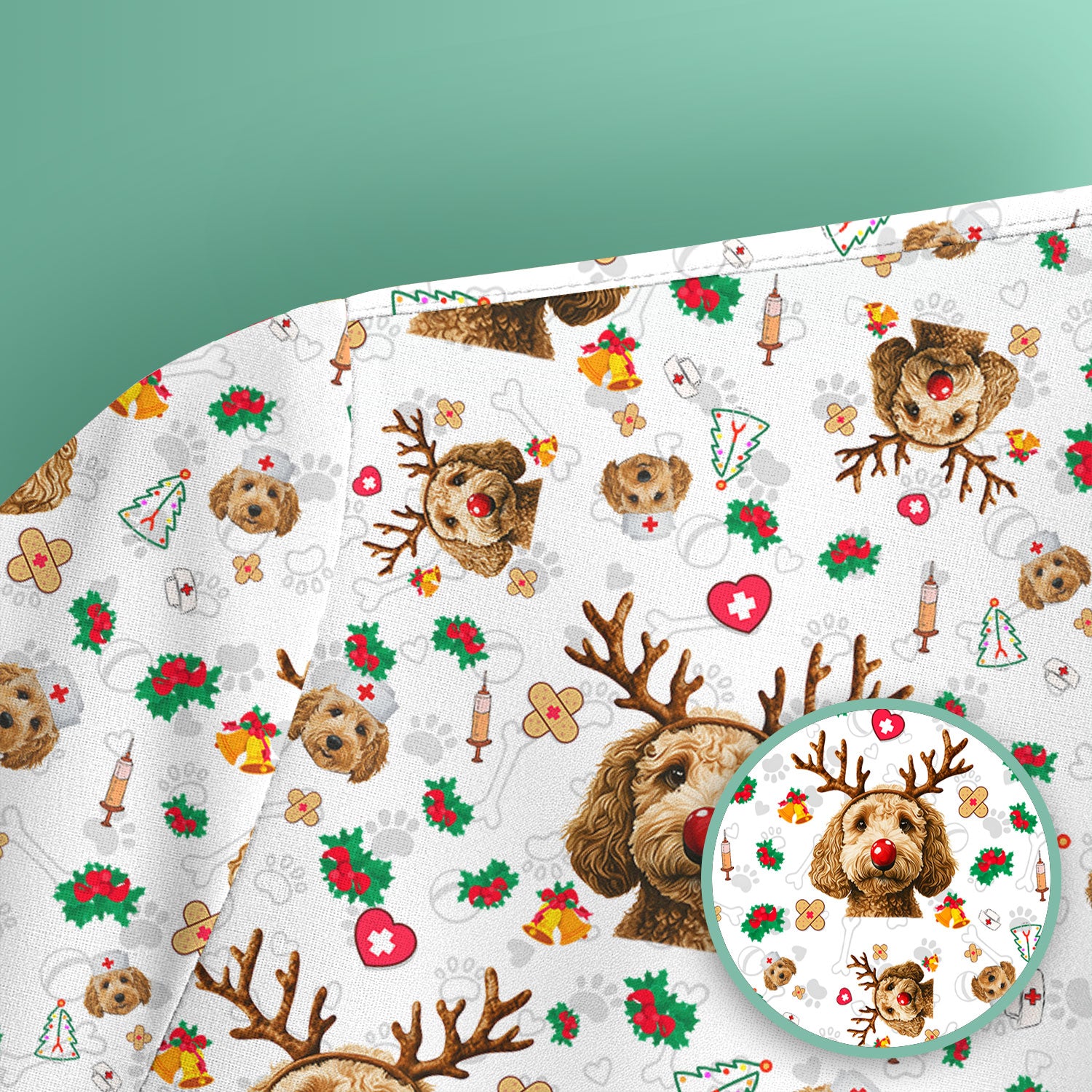 Christmas Labradoodle Scrub Top - Funny Reindeer Dog Nurse Shirt - Cute Holiday Medical Uniform for Women Healthcare Gift