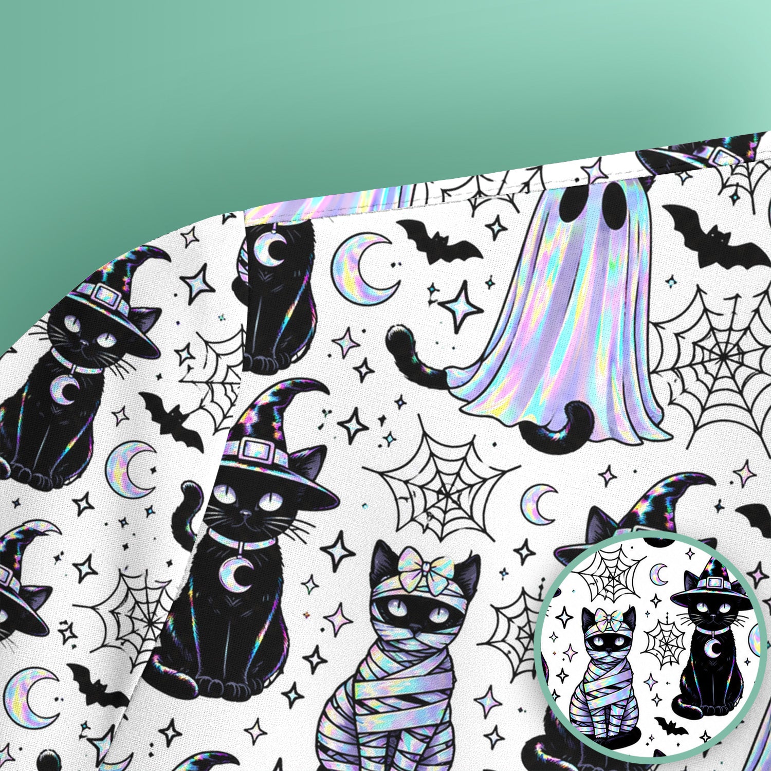 Ghost Witch Cat Pattern Scrub Top, Comfortable Scrubs for Nurses