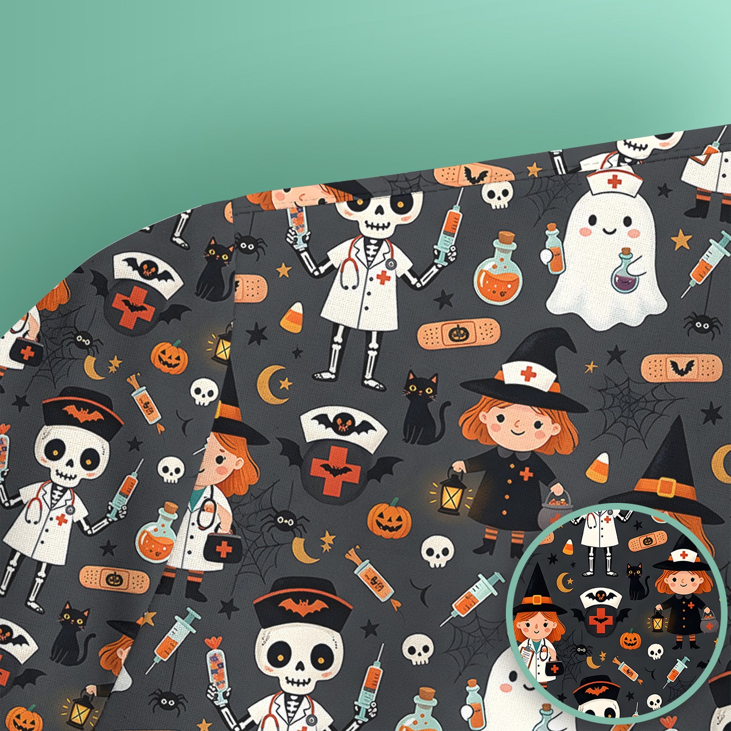 Halloween Witch And Skeleton Nurse Scrub Top, Comfortable Scrubs for Nurses