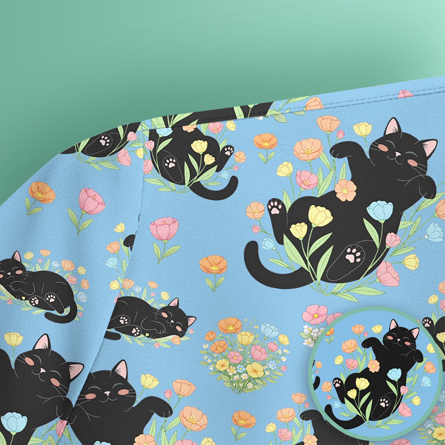 Cats With Cute Poses Floral Pattern Scrubs Top, Comfortable Scrubs for Nurses