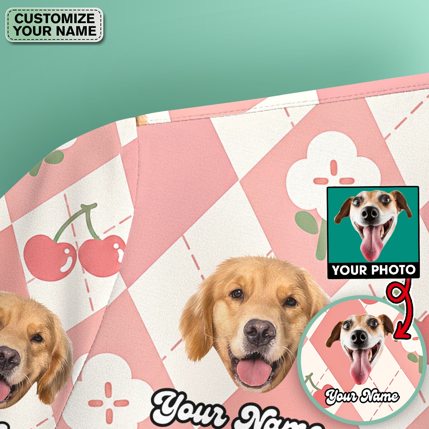 Custom Dog Face Scrub Top, Playful Dog Cherry Argyle Pattern Shirt, Comfortable Scrubs for Nurses