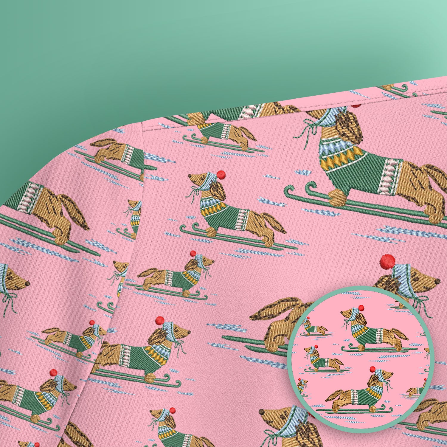 Dachshund Nurse Scrub Top, Wiener Dog Winter Pattern Shirt, Breathable Fabrics Nursing Uniform