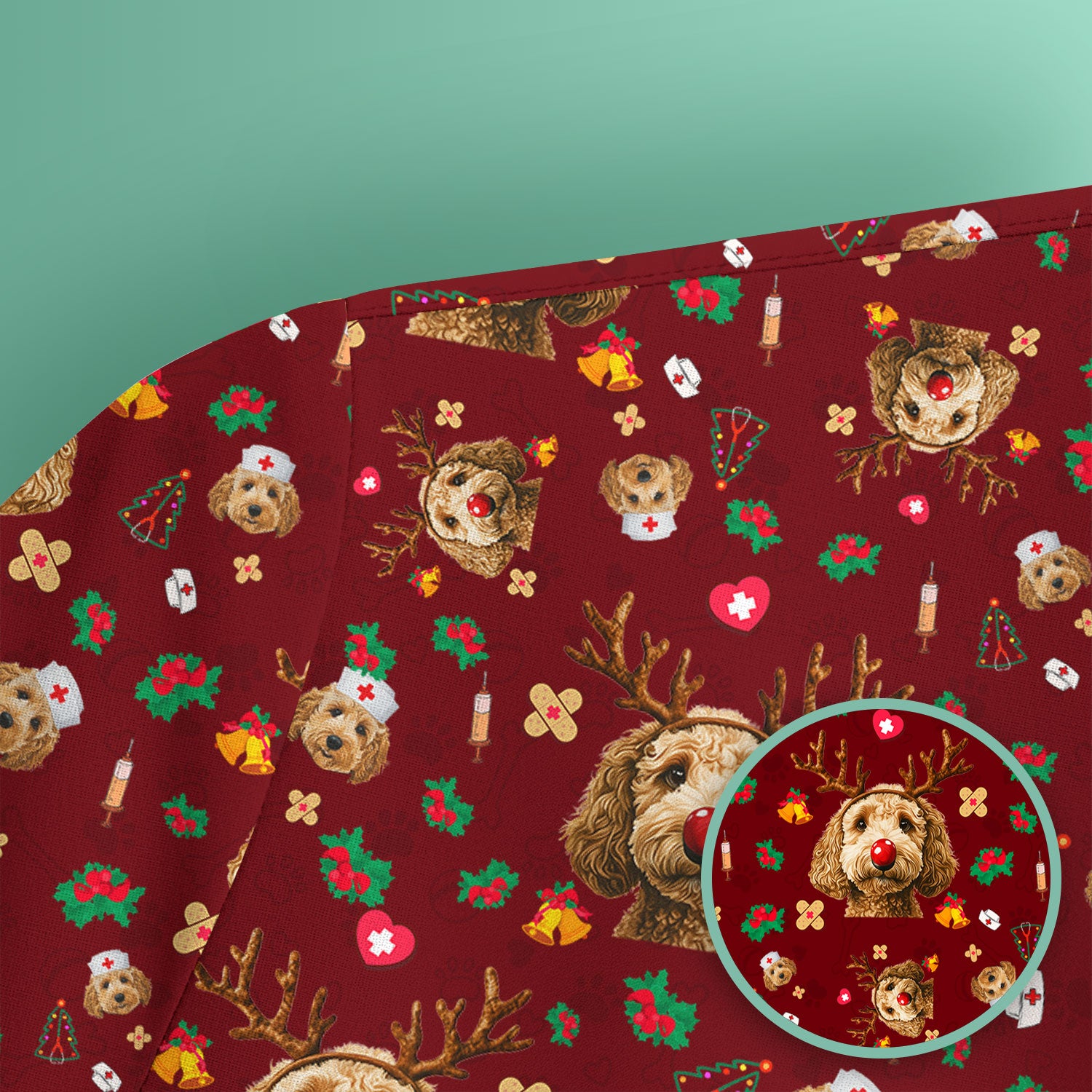 Christmas Labradoodle Scrub Top - Funny Reindeer Dog Nurse Shirt - Cute Holiday Medical Uniform for Women Healthcare Gift