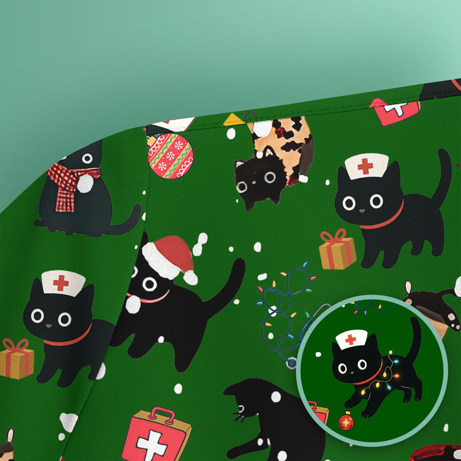 Funny Cat Scrub for Women - Christmas Black Cats Comfortable Scrubs for Nurses - Breathable Fabrics Nursing Uniform