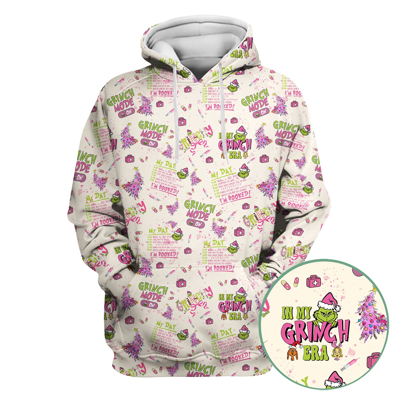 Funny Christmas Scrub Top for Women - Grinch Mode On Holiday Nurse Uniform Shirt - Pink Grinchmas Gift for RN CNA LPN