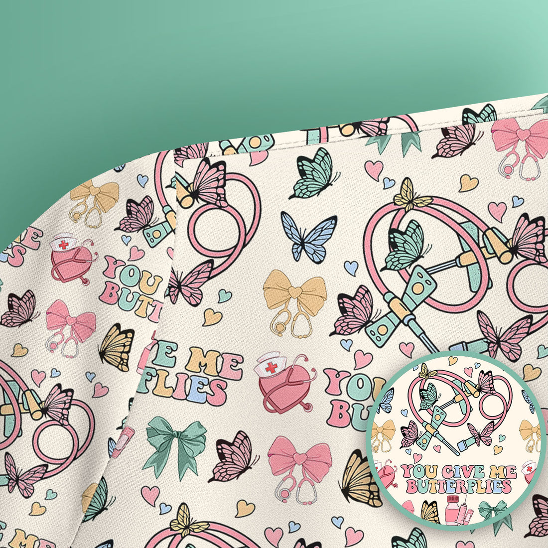 Butterfly Heart Valentine Medical Pattern Scrub Top, Comfortable Scrubs for Nurses