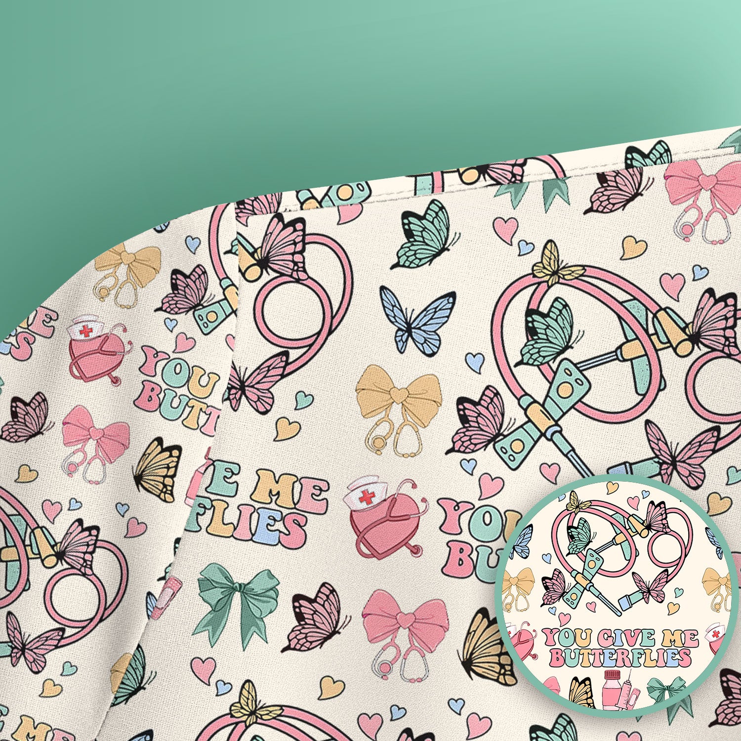 Butterfly Heart Valentine Medical Pattern Scrub Top, Comfortable Scrubs for Nurses