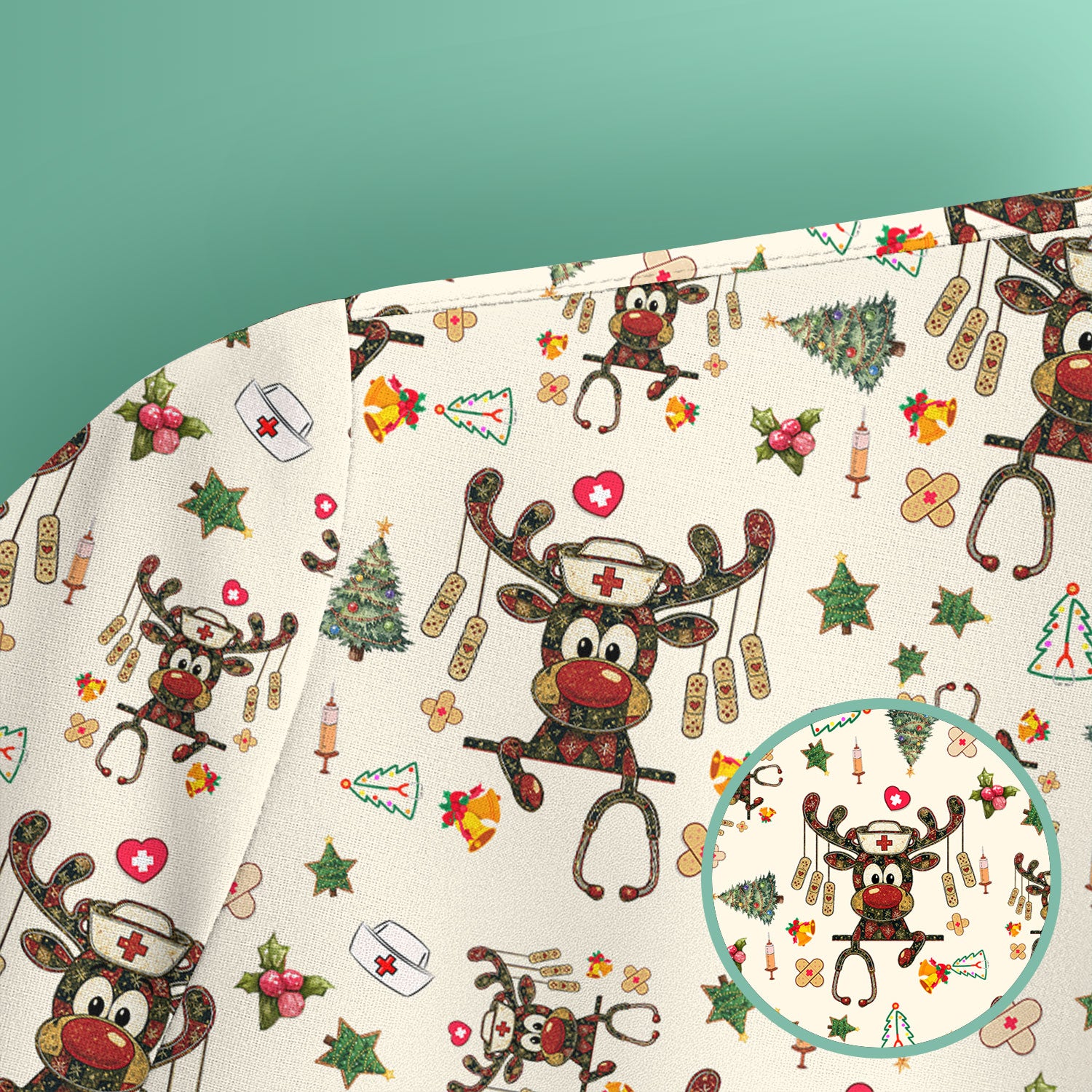 Reindeer Christmas Nurse Scrub Top - Funny Holiday Scrub Shirt - Cute Medical Uniform for Women RN LPN CNA Gift
