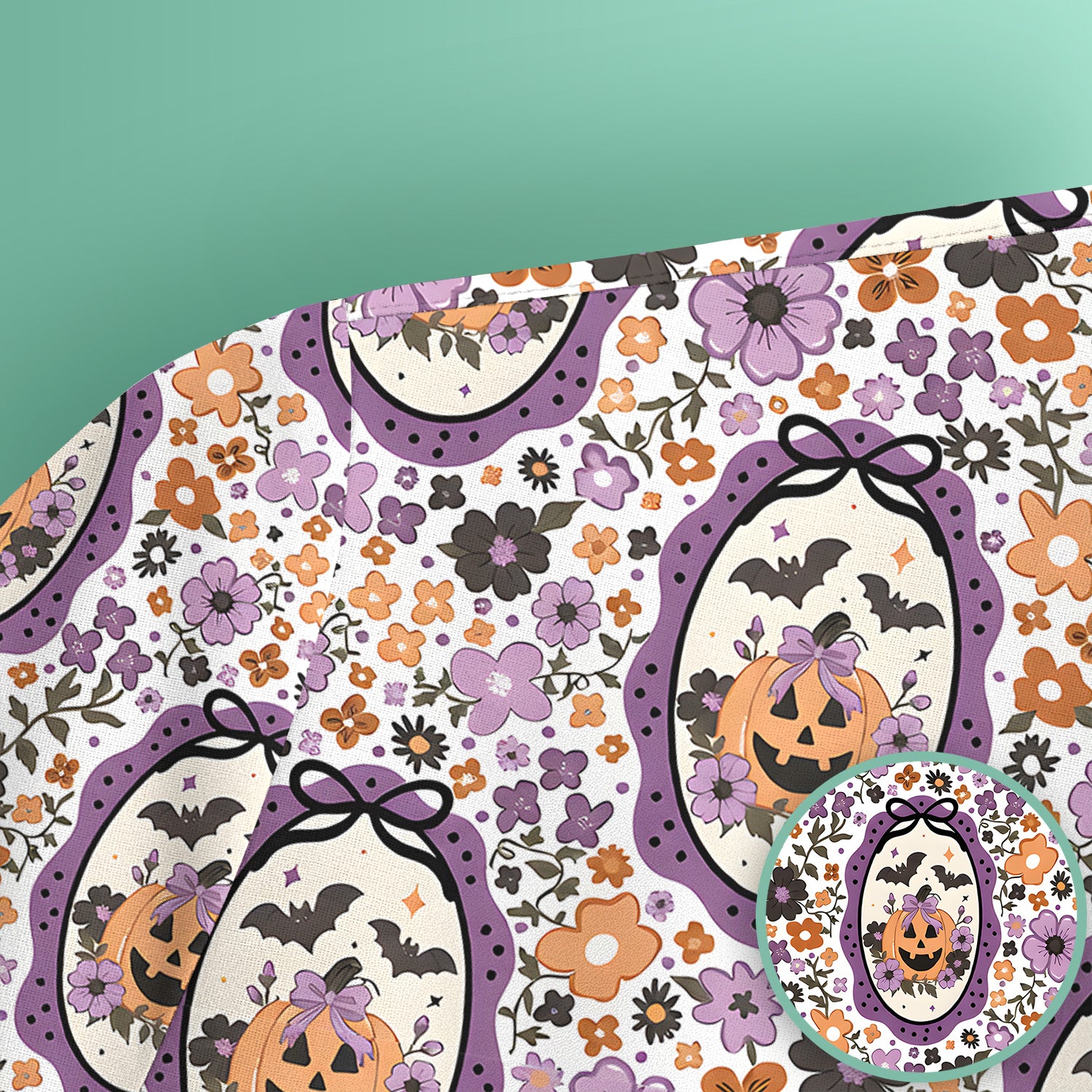 Halloween Pumpkin with Floral Print Scrub Top, Comfortable Scrubs for Nurses