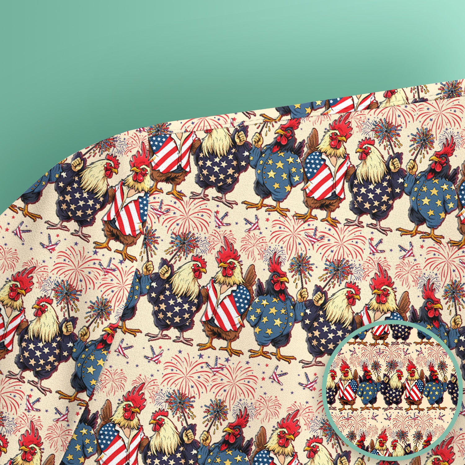 Patriotic Rooster Fireworks Pattern Scrub Top, Comfortable Scrubs for Nurses