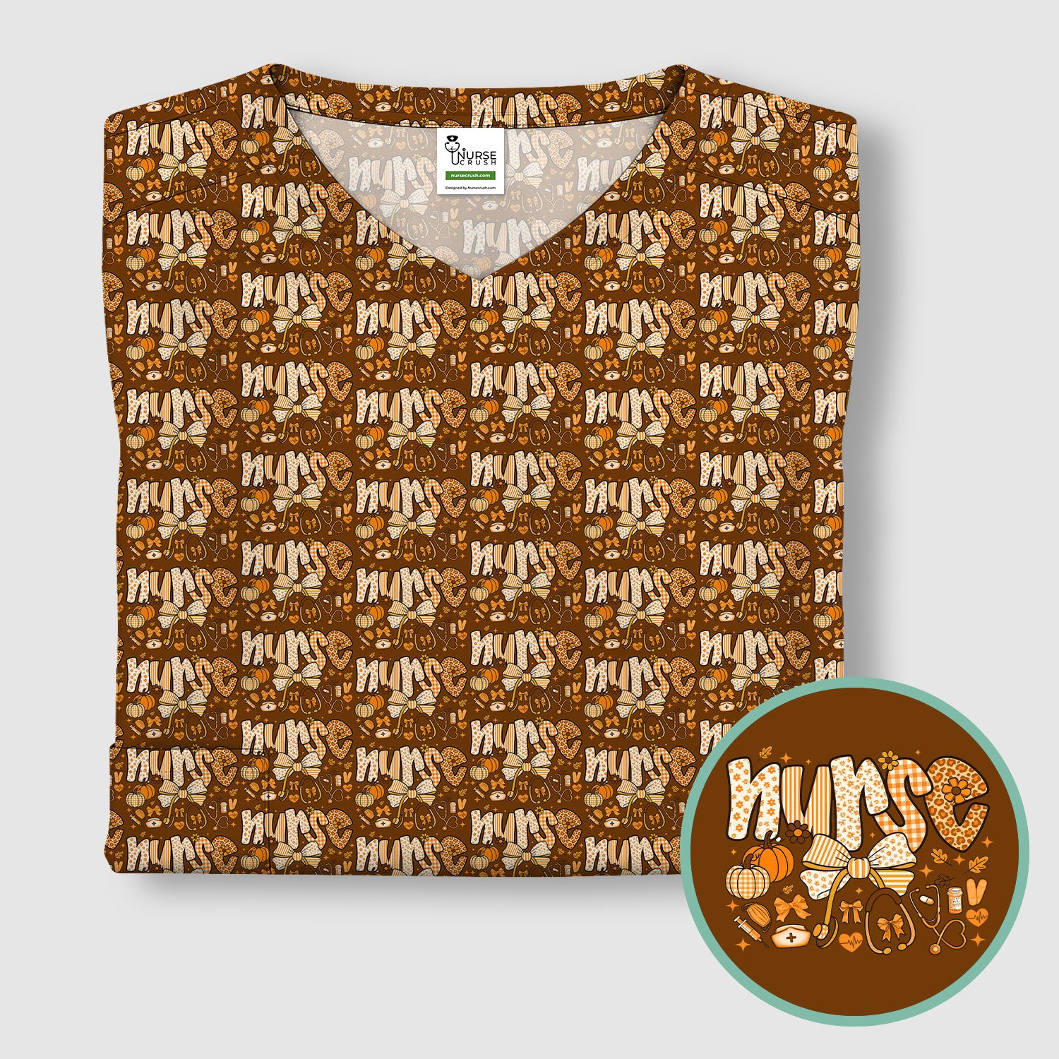 Fall Pumpkin and Bow Nurse Shirt - Autumn Medical Scrubs - Thanksgiving Nurse Gift for RN CNA LPN