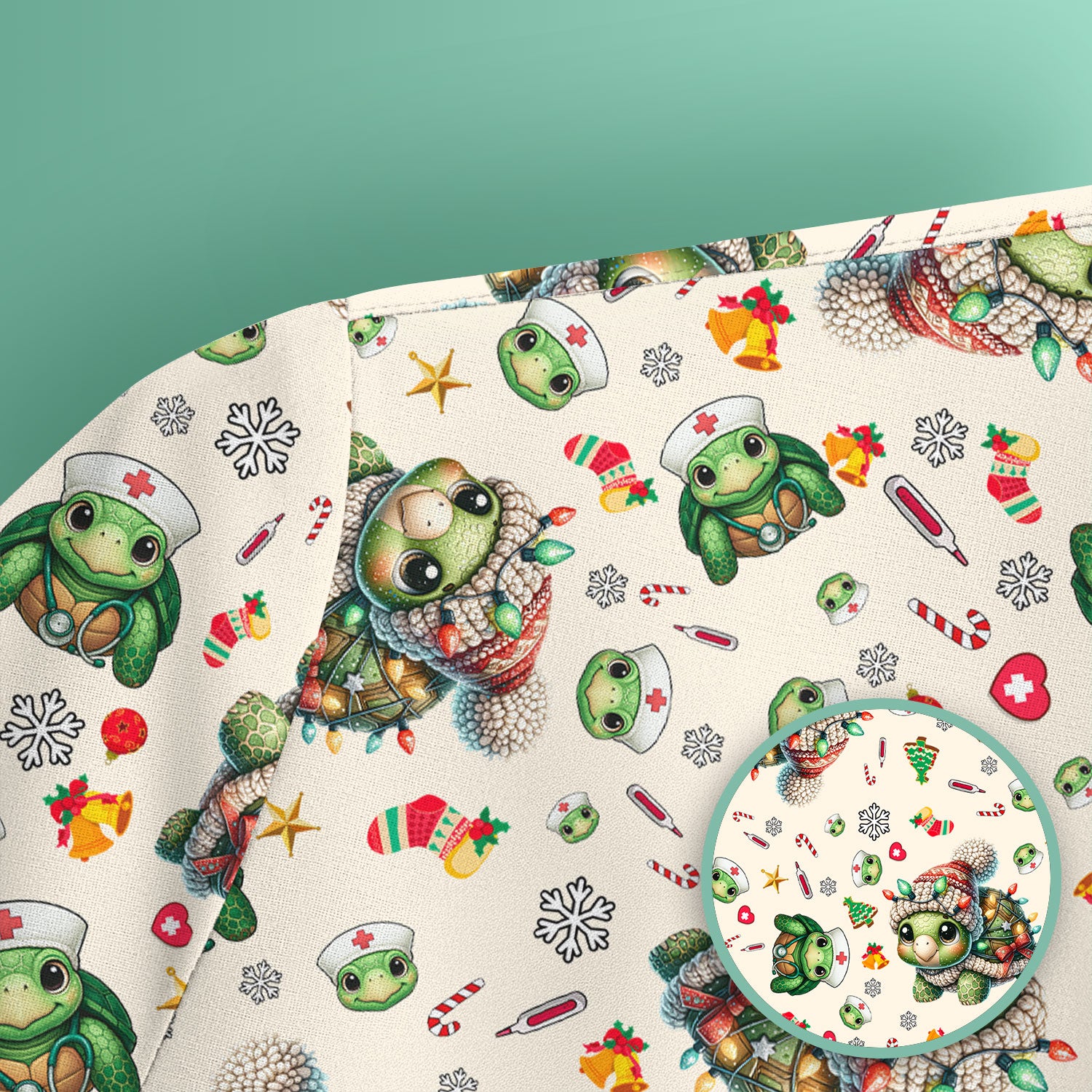 Christmas Turtle Scrub Top - Cute Funny Nurse Shirt - Holiday Medical Uniform for Women RN LPN CNA Gift Idea