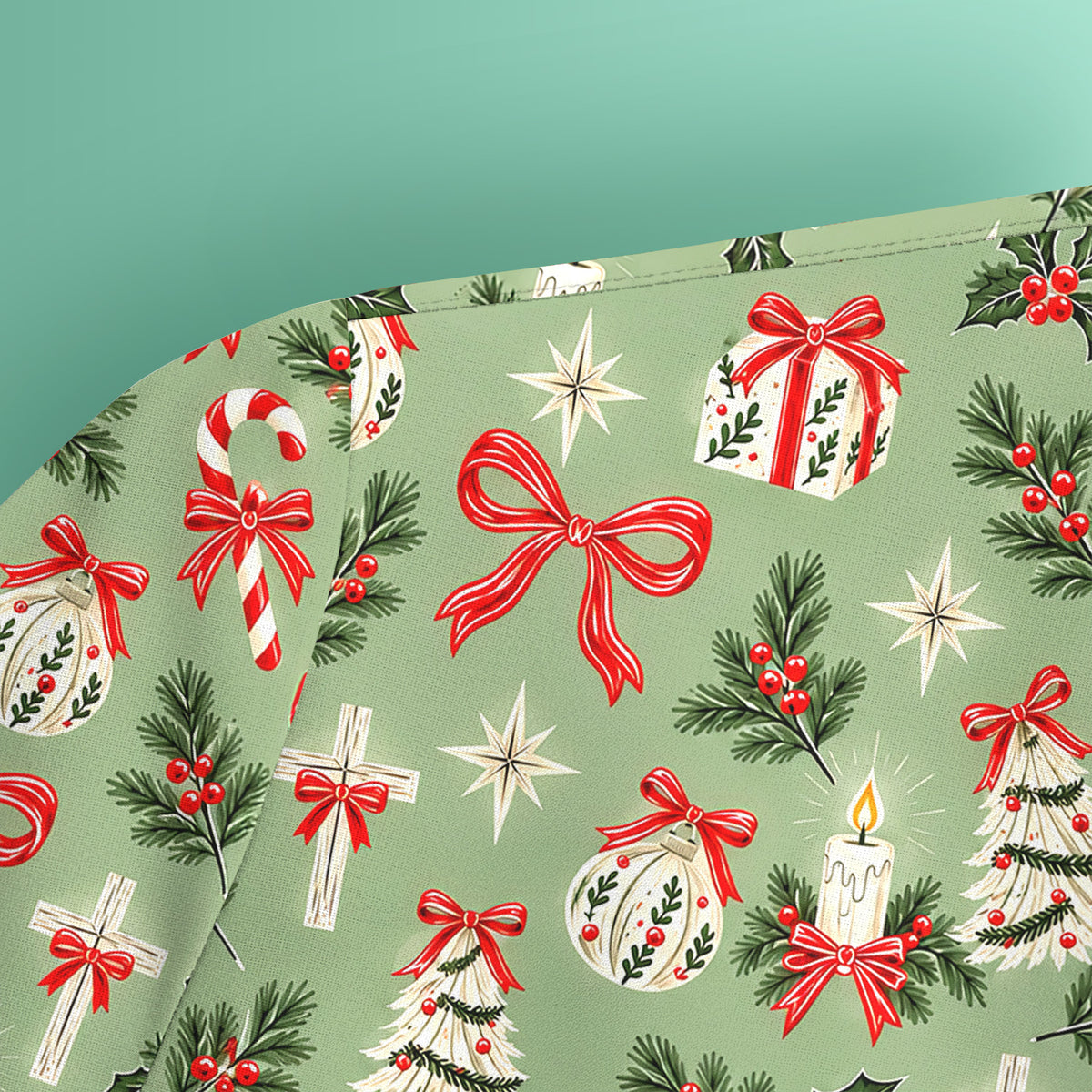 Christian Christmas Bows And Holly Scrub Top, Comfortable Scrubs for Nurses