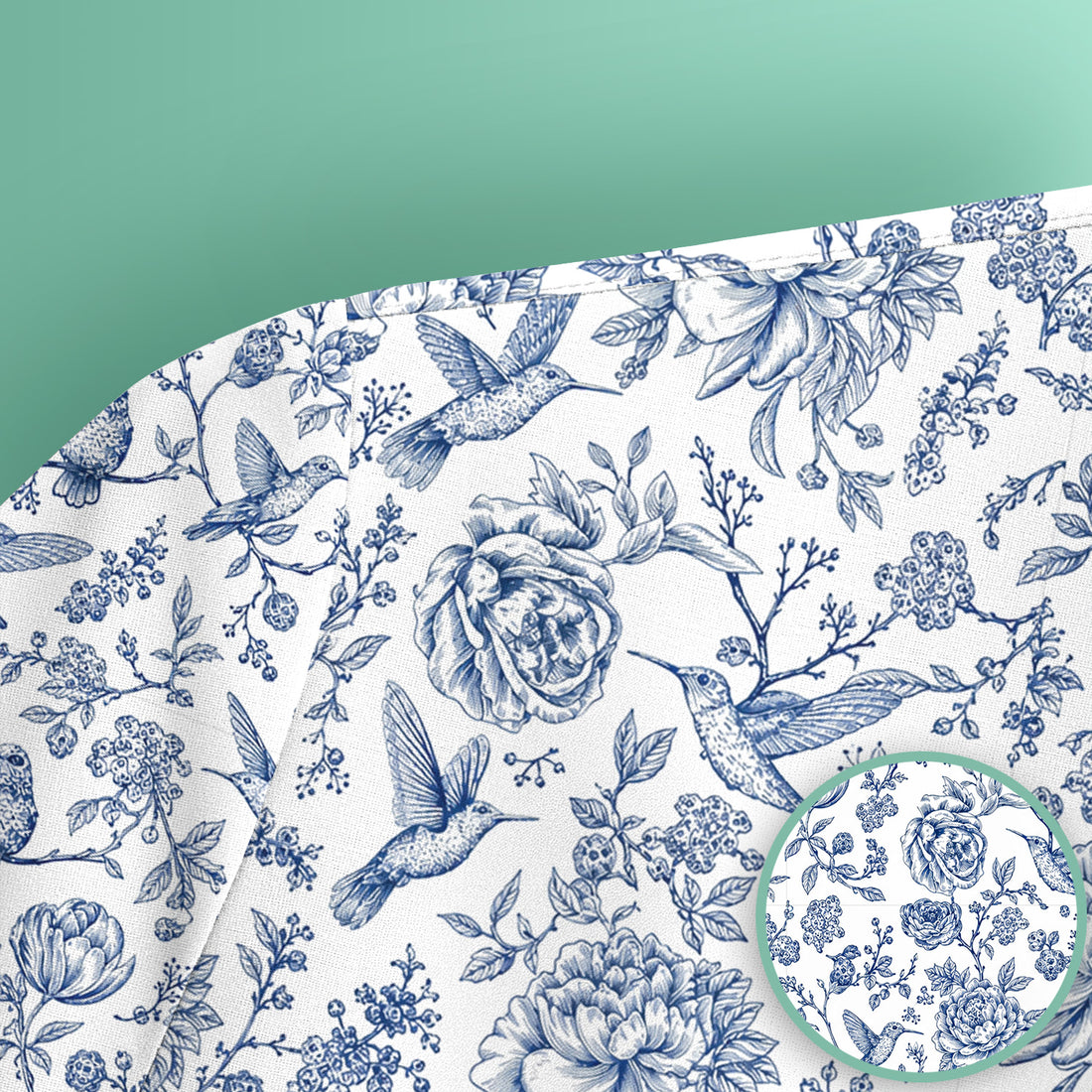 Blue Toile Hummingbird Floral Pattern Scrub Top, Comfortable Scrubs for Nurses