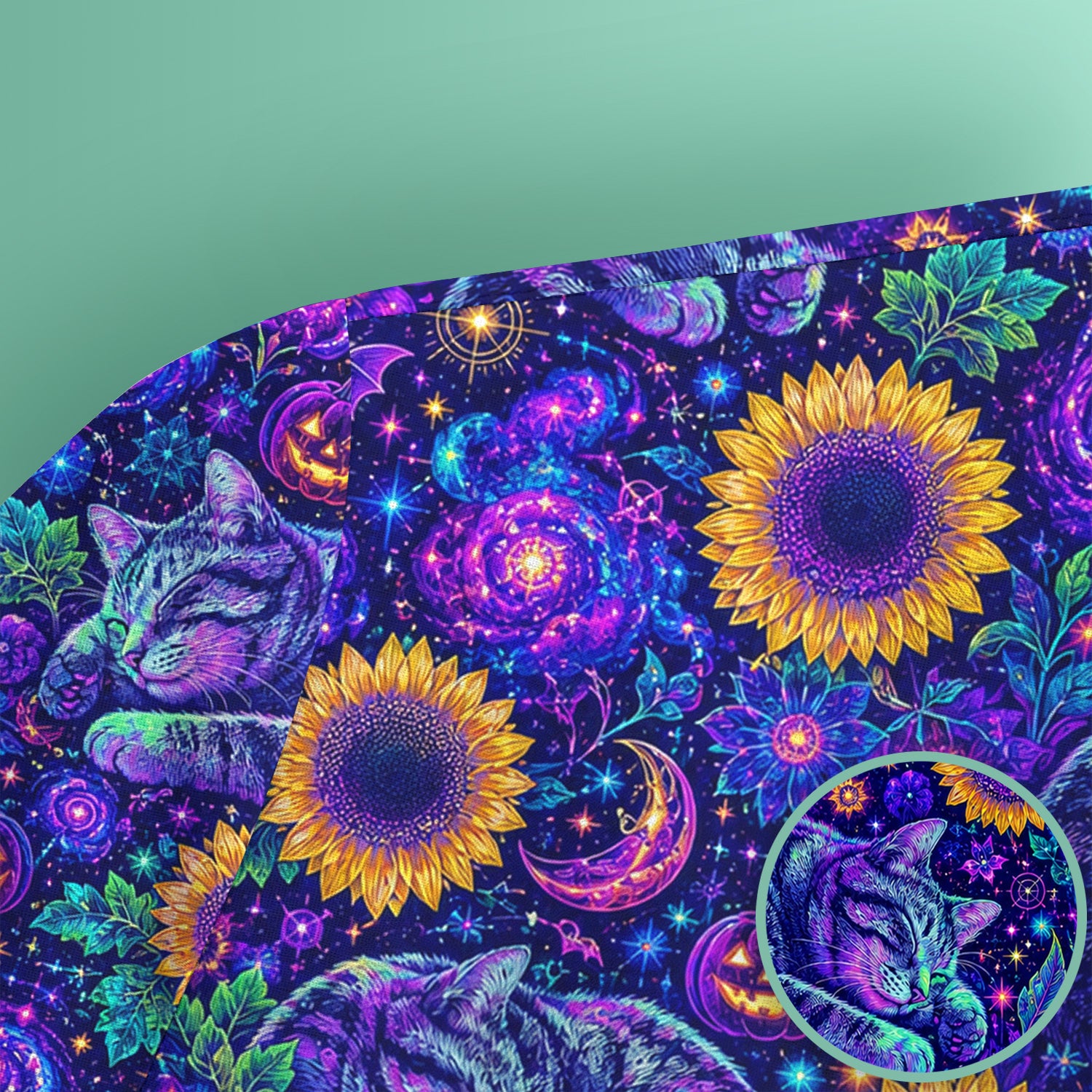 Spooky Galaxy Cat And Sunflowers Scrub Top, Comfortable Scrubs for Nurses