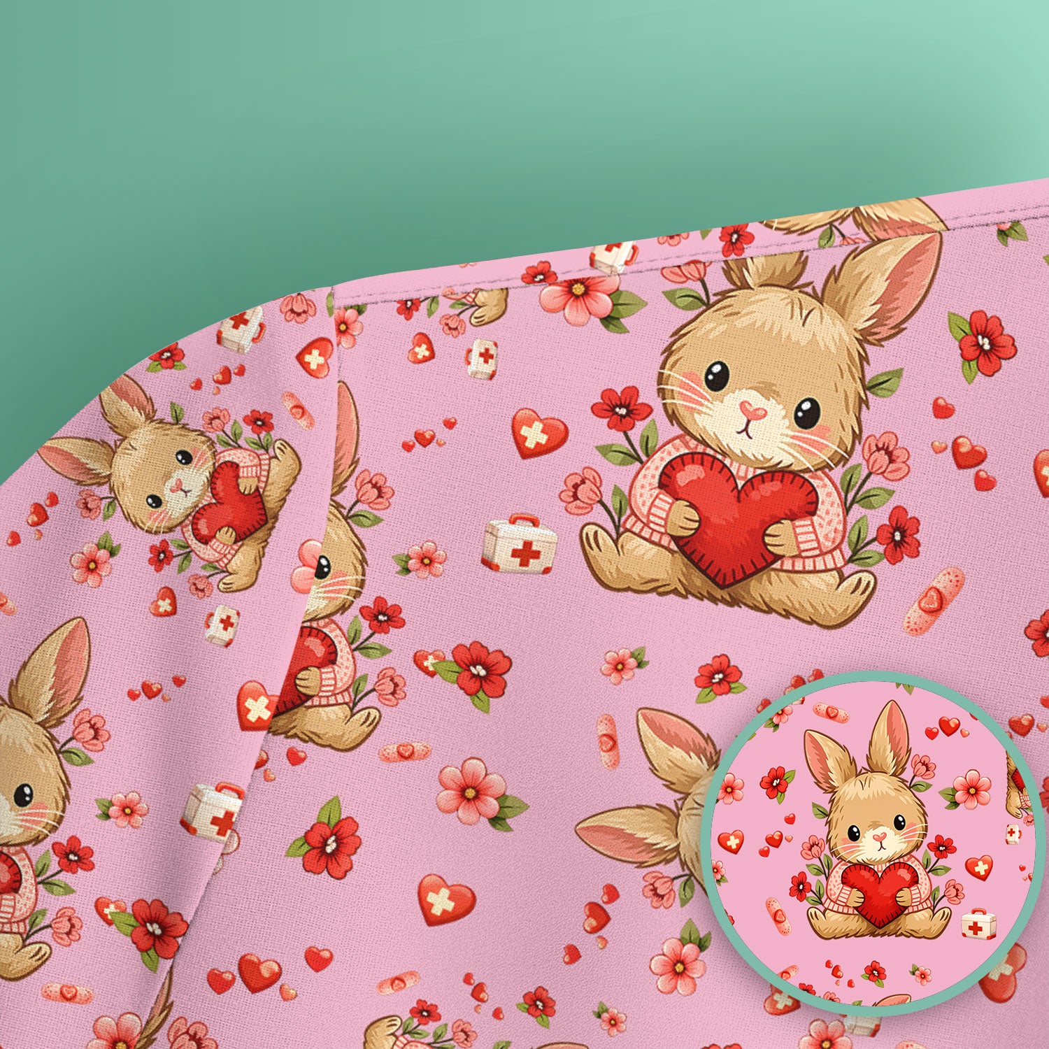 Adorable Bunny Heart Healthcare Design Scrub Top, Comfortable Scrubs for Nurses, Easter