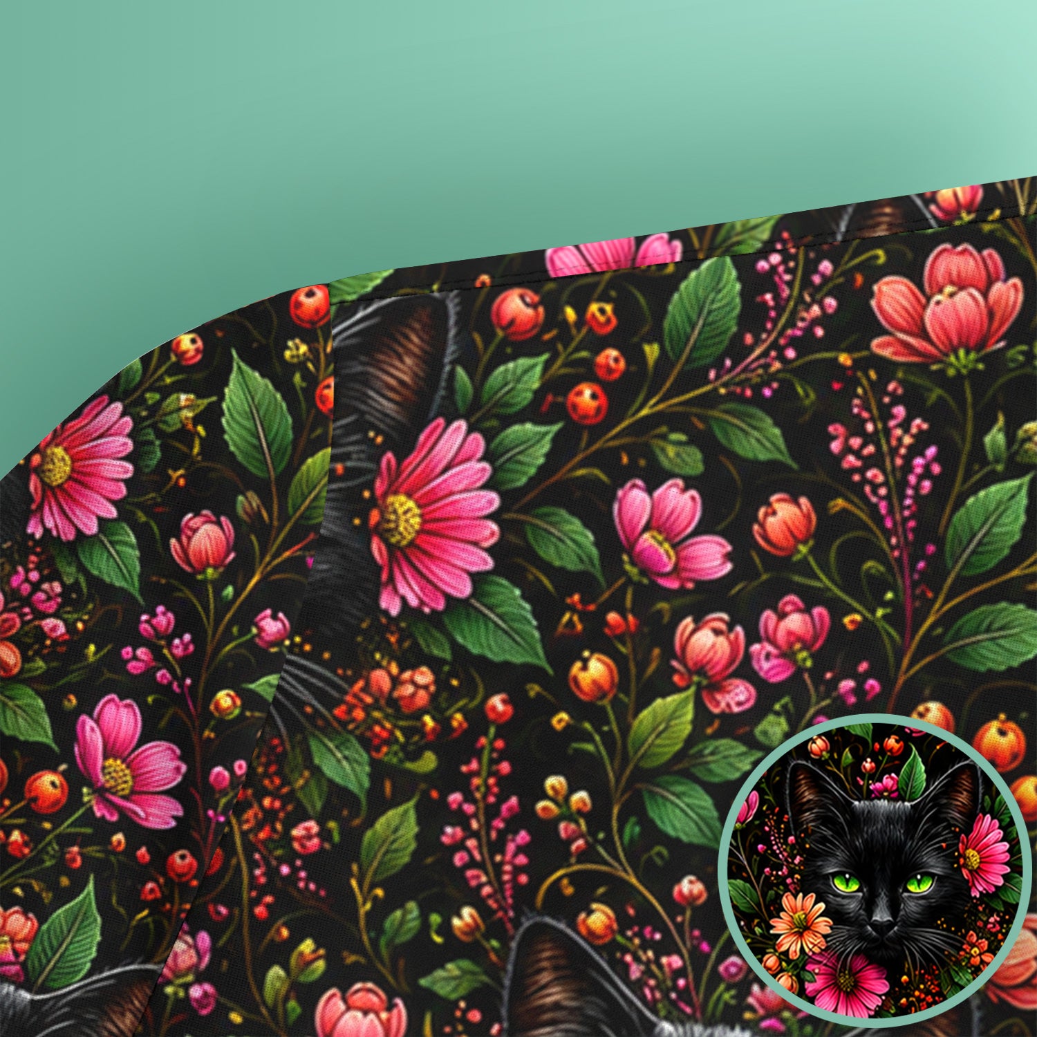 Adorable Black Cat Blossom Pattern Scrub Top, Comfortable Scrubs for Nurses