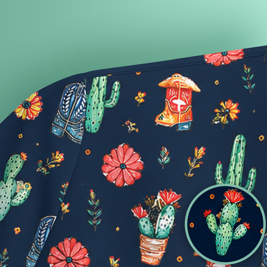 Whimsical Western Cactus Boots Pattern Scrub Top, Breathable Fabrics Nursing Uniform