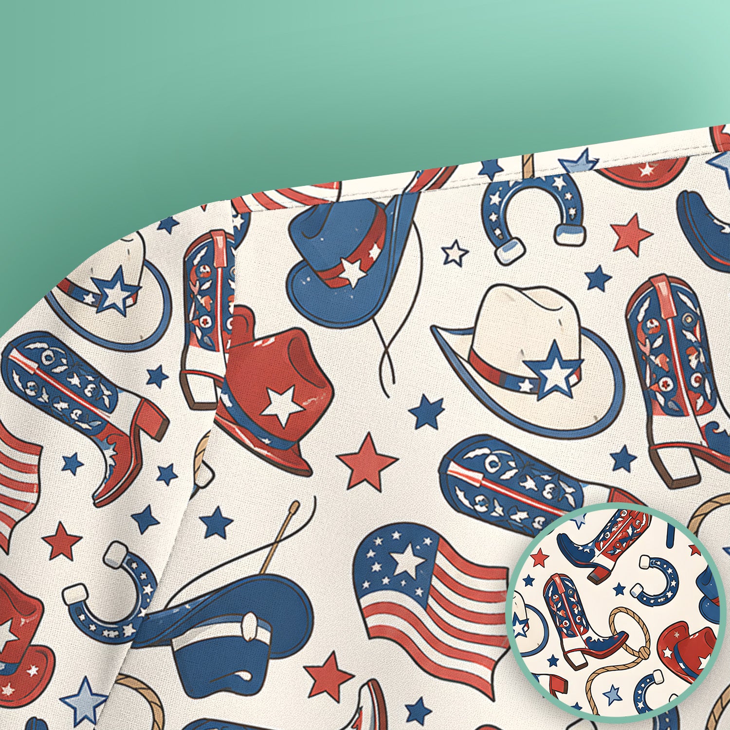 Patriotic Cowboy Boots Horseshoe Pattern Scrub Top, Comfortable Scrubs for Nurses