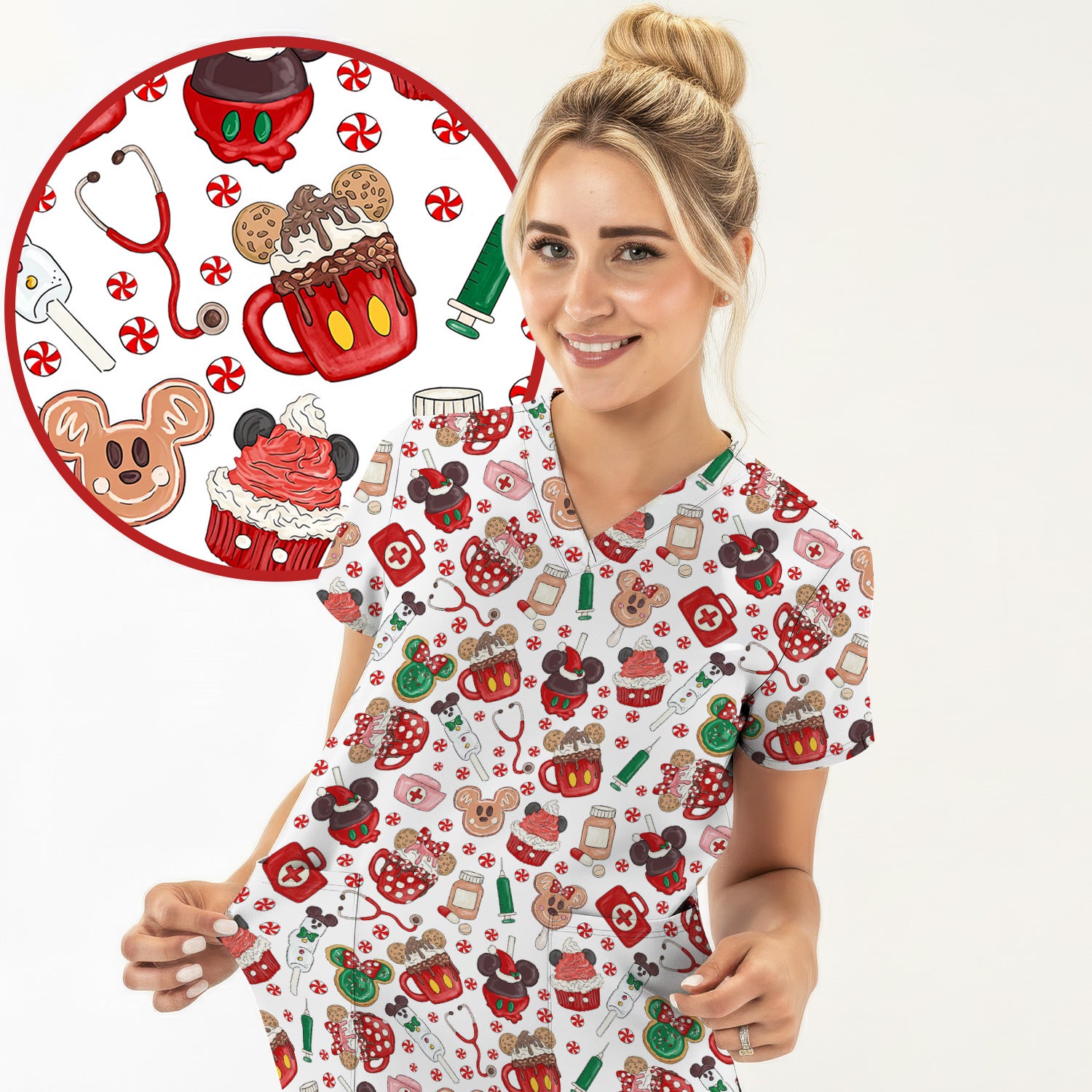 Funny Gingerbread Christmas Scrub Top - Cute Candy Cupcake Nurse Shirt - Holiday Medical Uniform RN CNA LPN