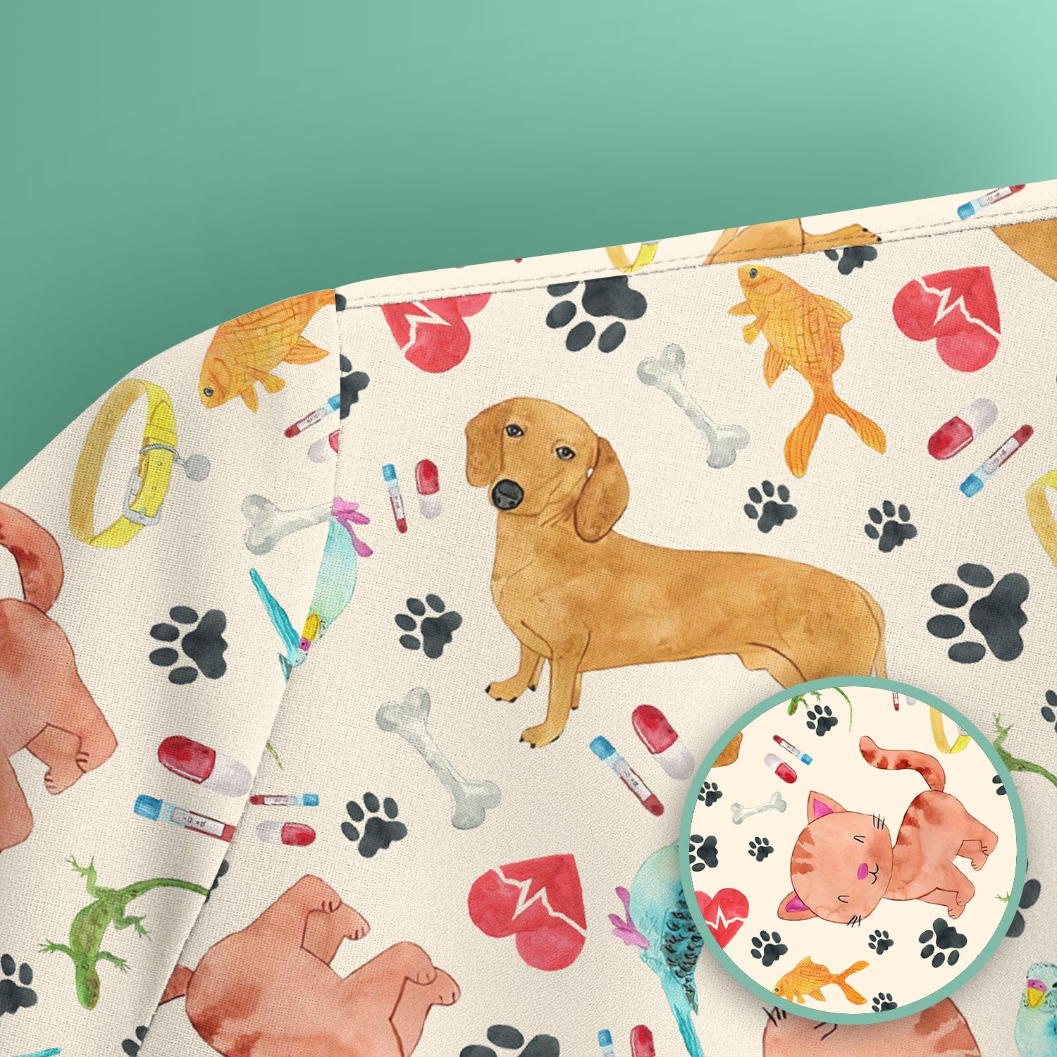 Cat Dog Veterinary Scrub Top - Cute Animal Paw Print Medical Shirt - Adorable Nurse Scrubs for Women RN CNA Vet Tech