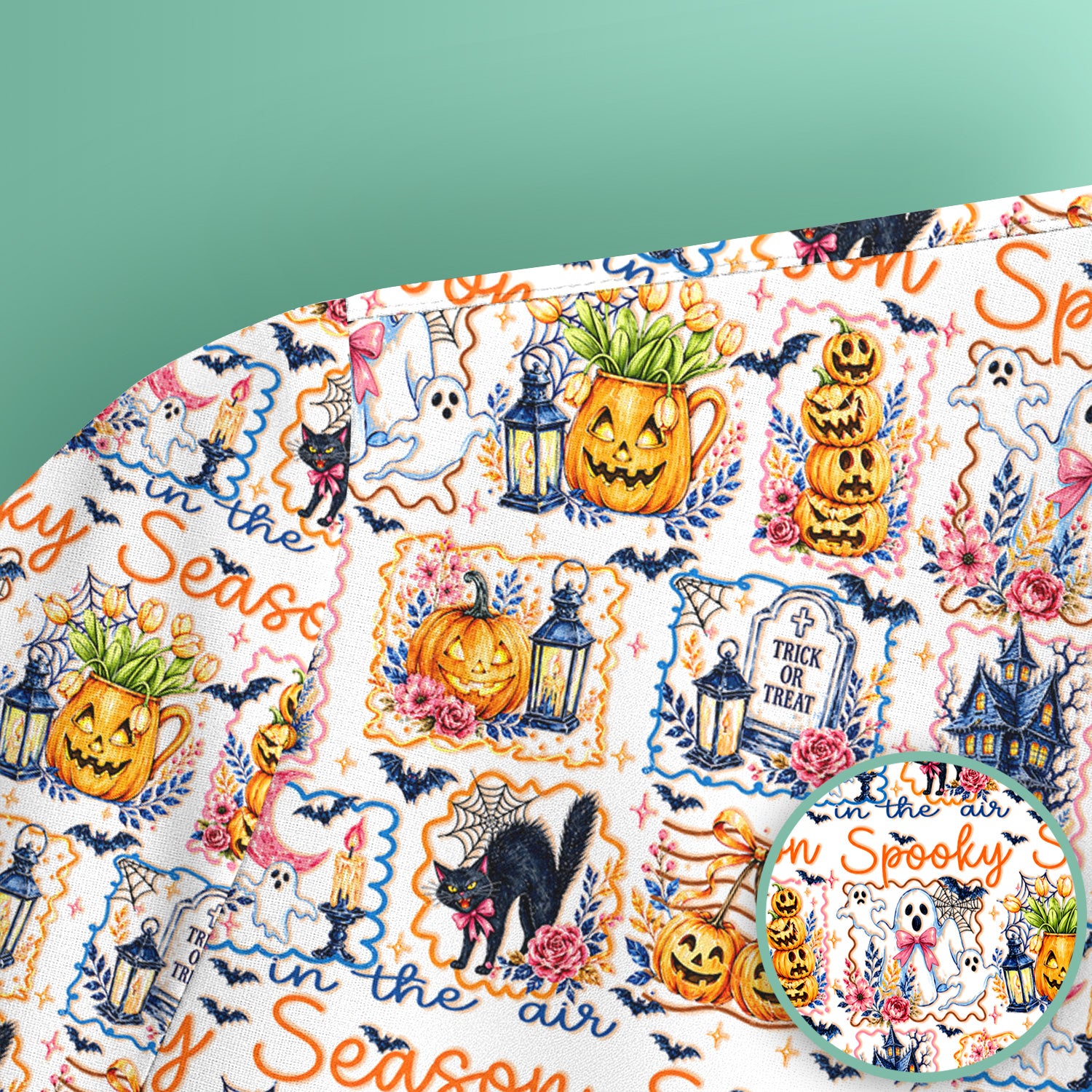 Spooky Halloween Pumpkin Ghost Pattern Scrub Top, Comfortable Scrubs for Nurses
