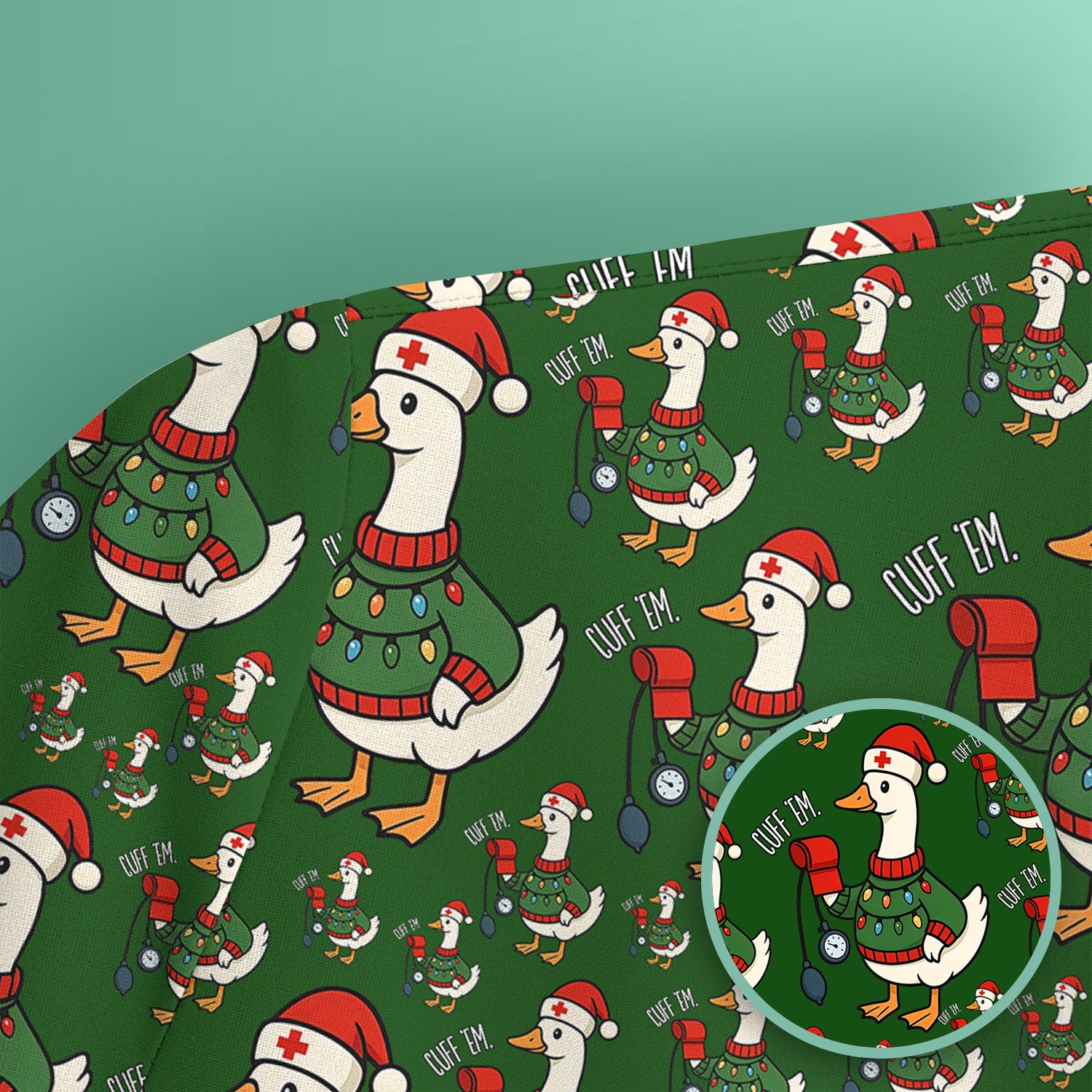 Nurse Christmas Duck Scrub Top, Cute Goose Pattern Scrub Shirt, RN LPN CNA Nursing Uniform