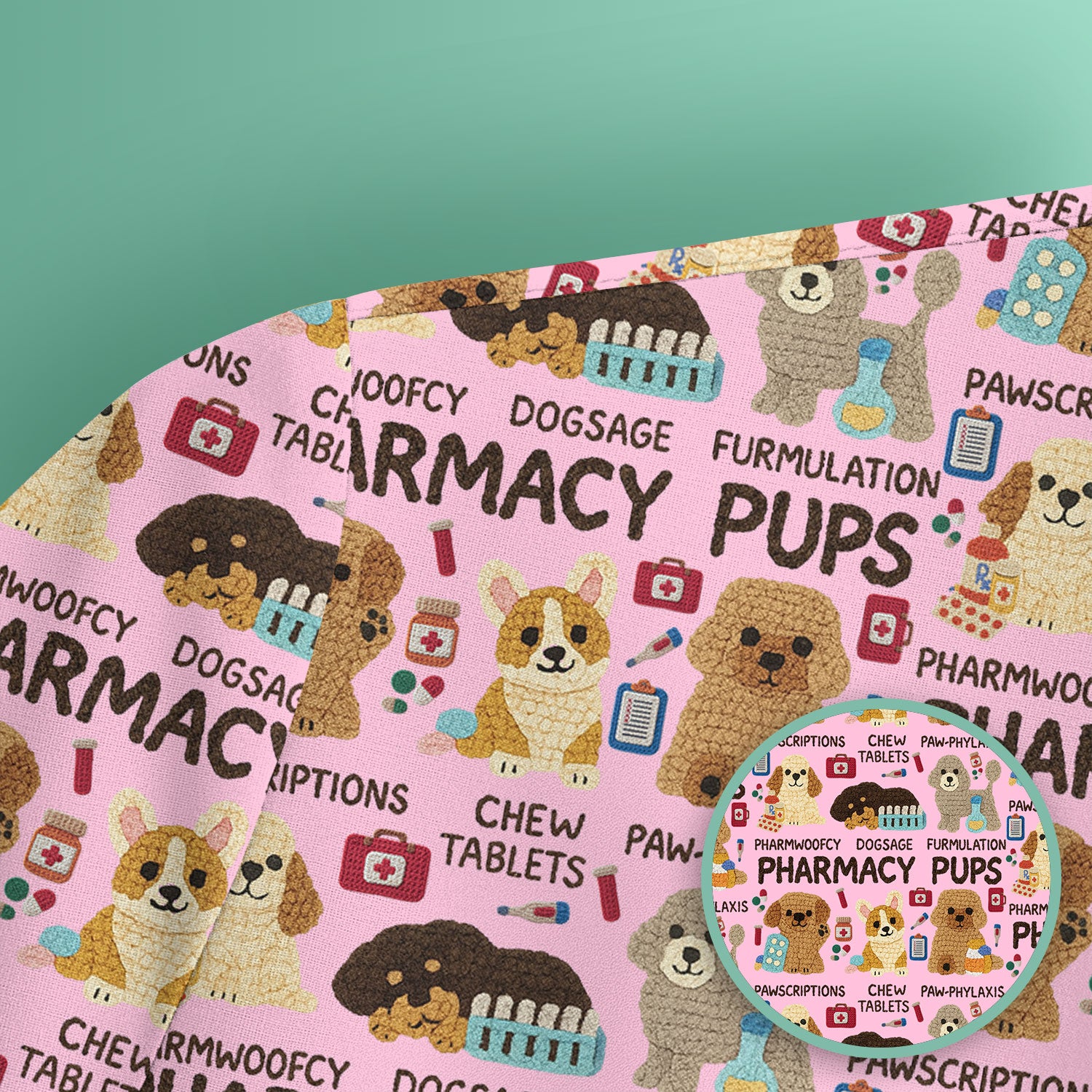 Pharmacy Pups Scrub Top for Women - Cute Dog Pattern Medical Shirt for Pharmacists & Vet Techs - Fun Blue Pharmacy Nurse Uniform