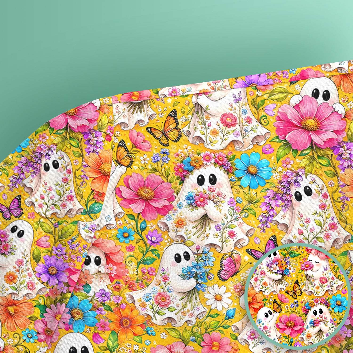 Cute Floral Ghosts And Butterflies Scrub Top, Comfortable Scrubs for Nurses