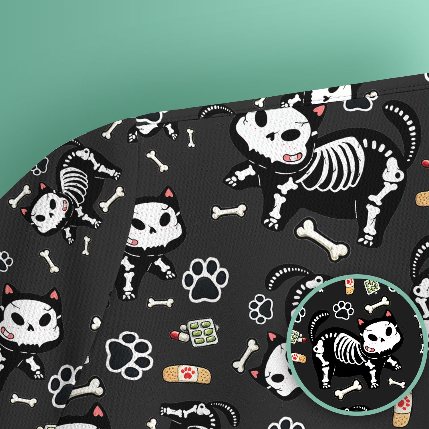 Skeleton Cat Medical Pattern Scrub Top, Comfortable Scrubs for Nurses