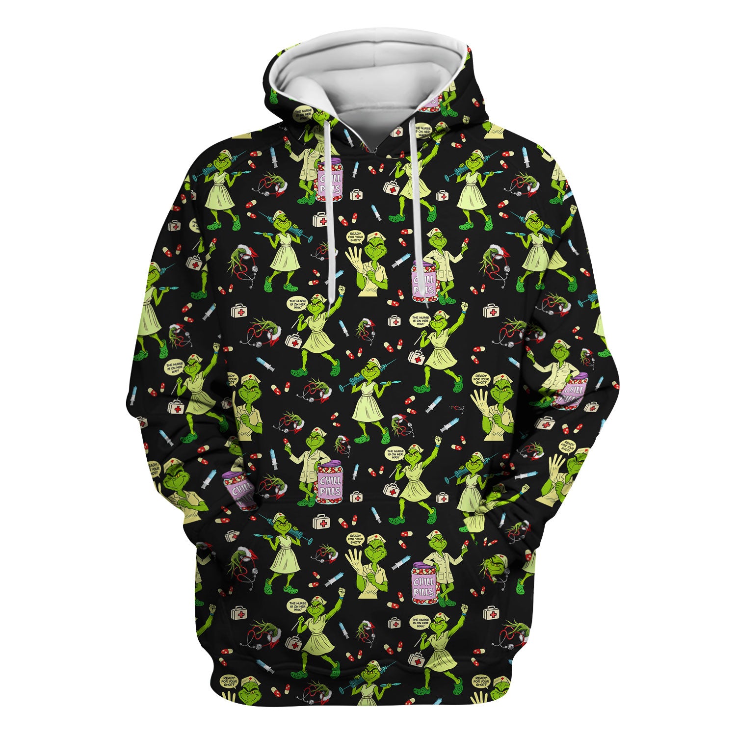 Funny Grinch Nurse Scrub Top Multi Color - Chill Pills Nursing Scrub Shirt - Cute Christmas Holiday Workwear with Pockets