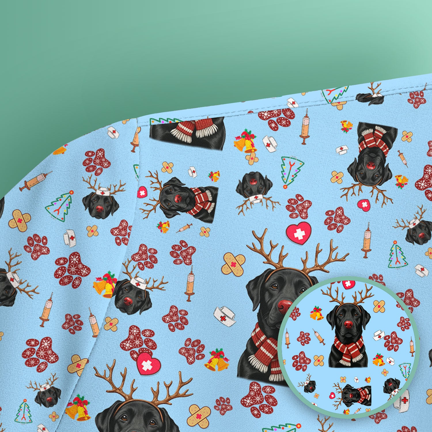 Black Lab Christmas Scrub Top - Funny Labrador Nurse Shirt - Cute Holiday Medical Uniform for Women RN LPN CNA Gift