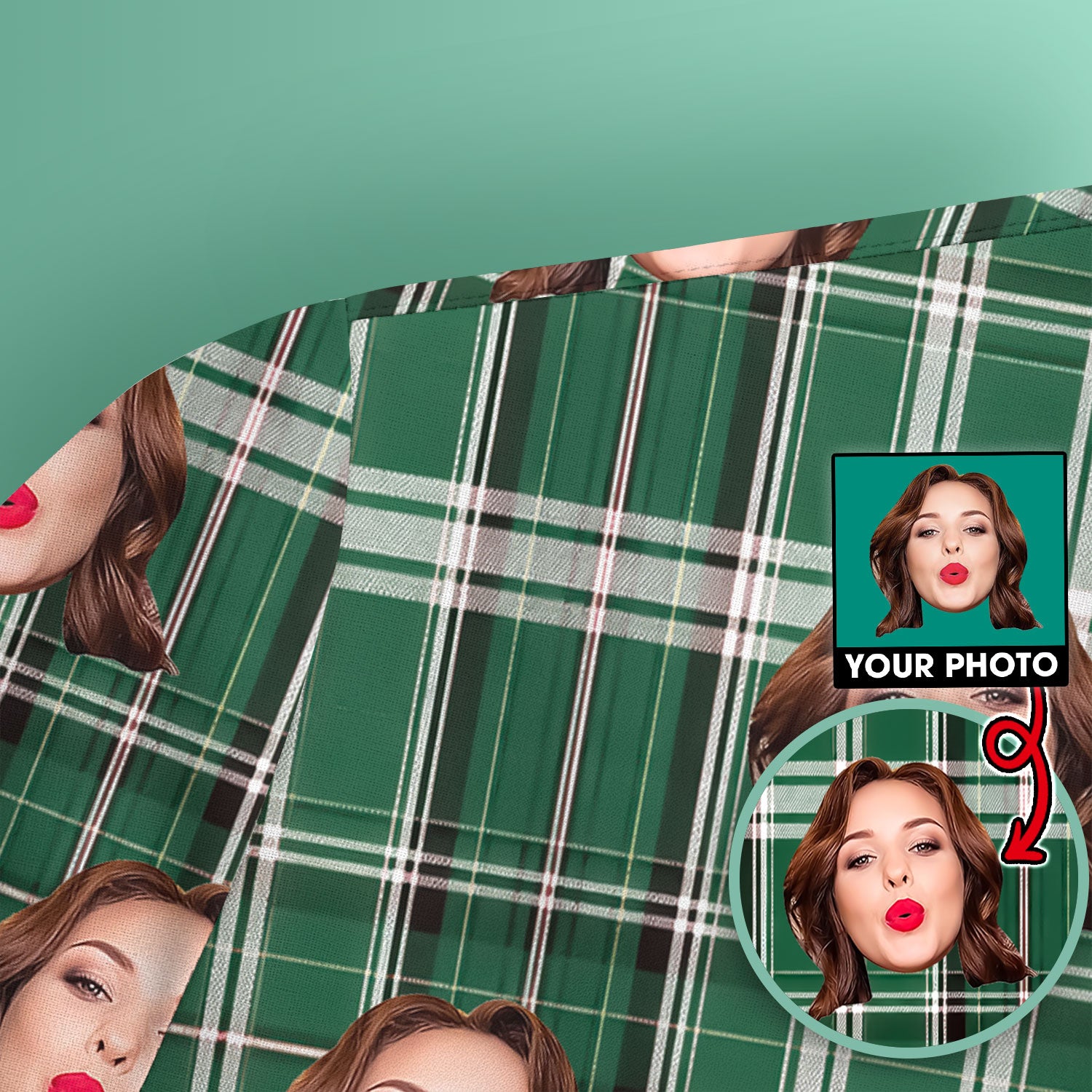 Personalized Funny Face Plaid Scrub Top, Custom Photo Pattern Medical Shirt, Breathable Fabrics Nursing Uniform