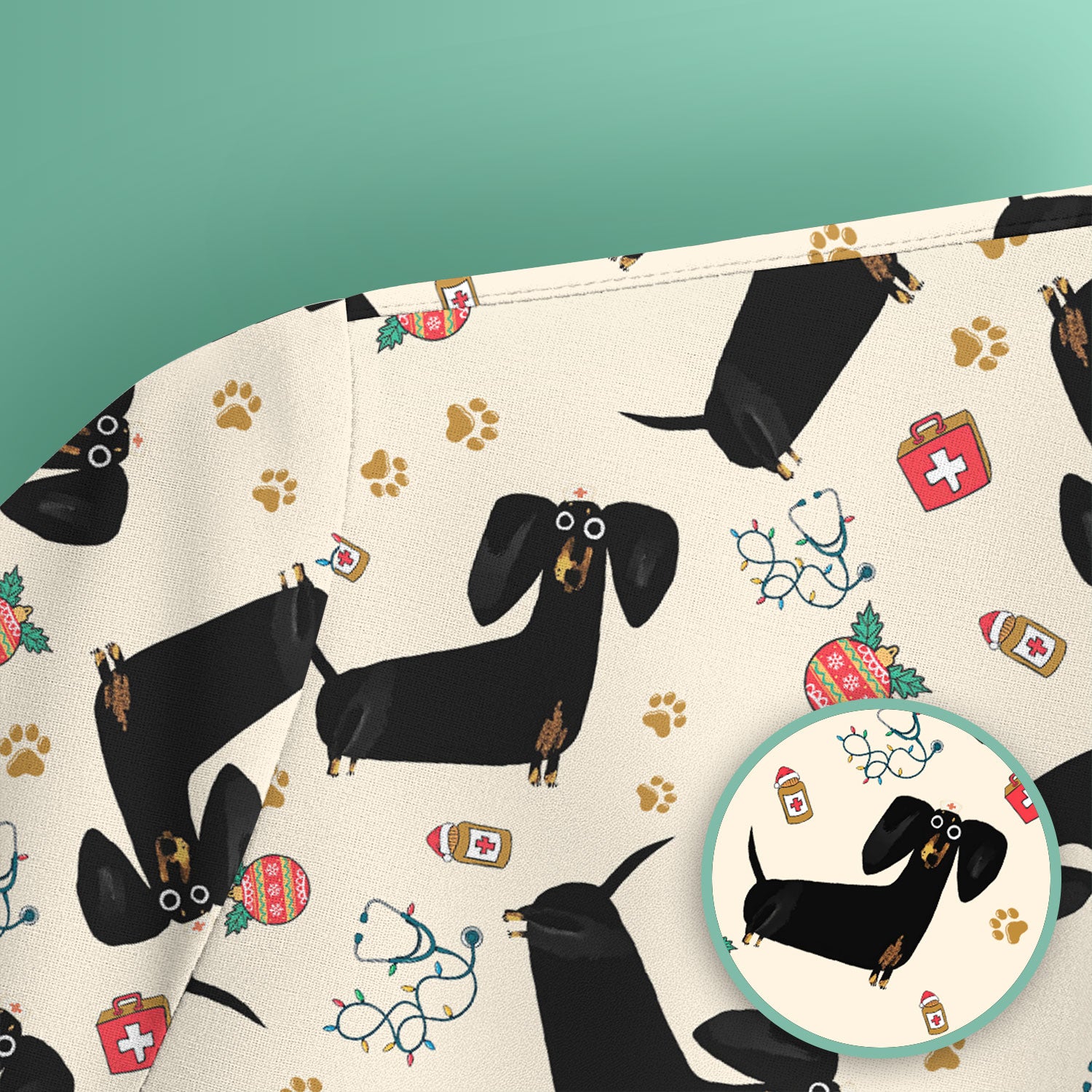 Funny Black Dachshund Scrub Top for Nurses - Cute Wiener Dog Medical Shirt - Puppy Lover Nursing Gift for Women